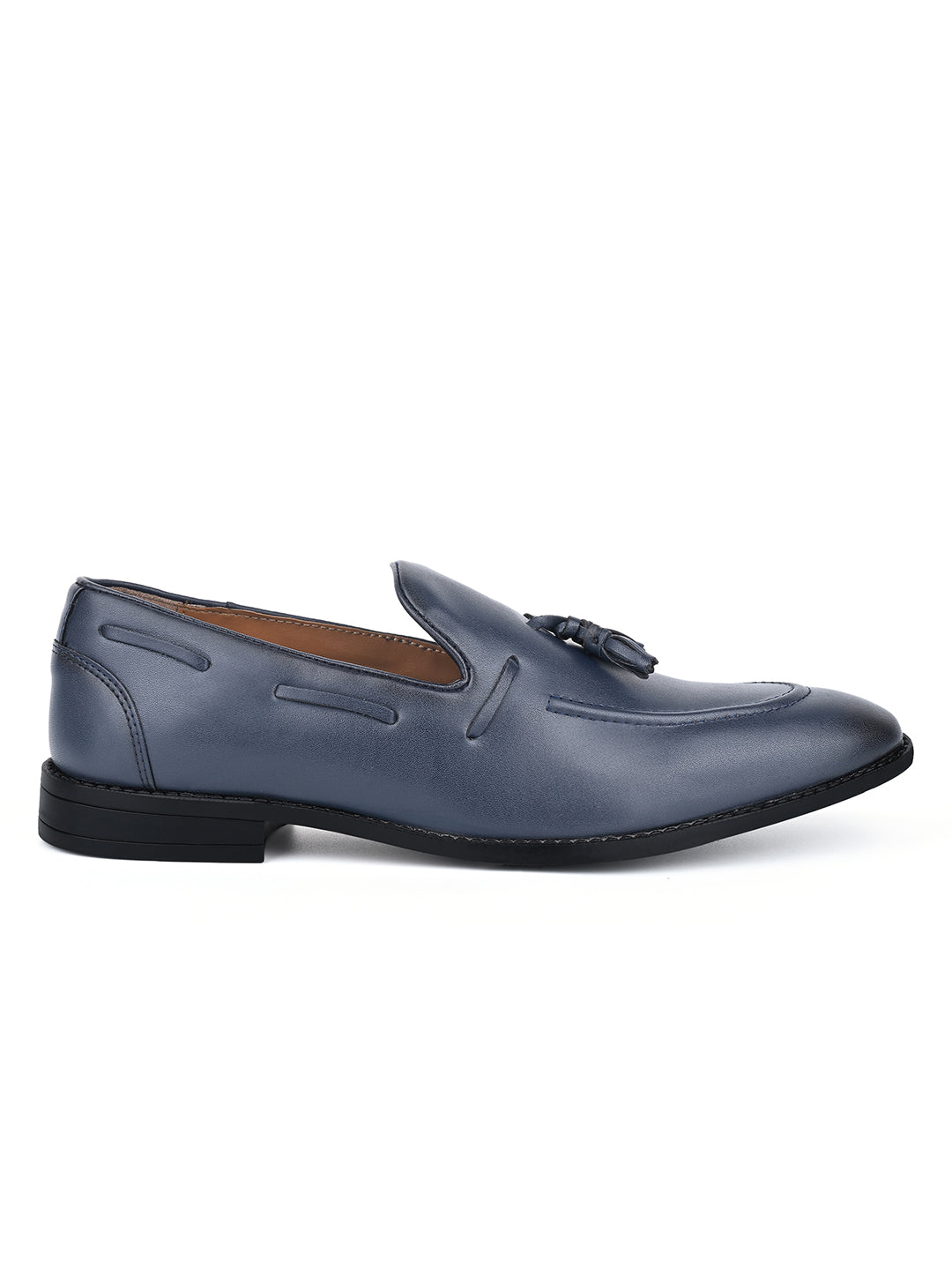 Federal Blue Handcrafted Tassel Moccasins Slipons