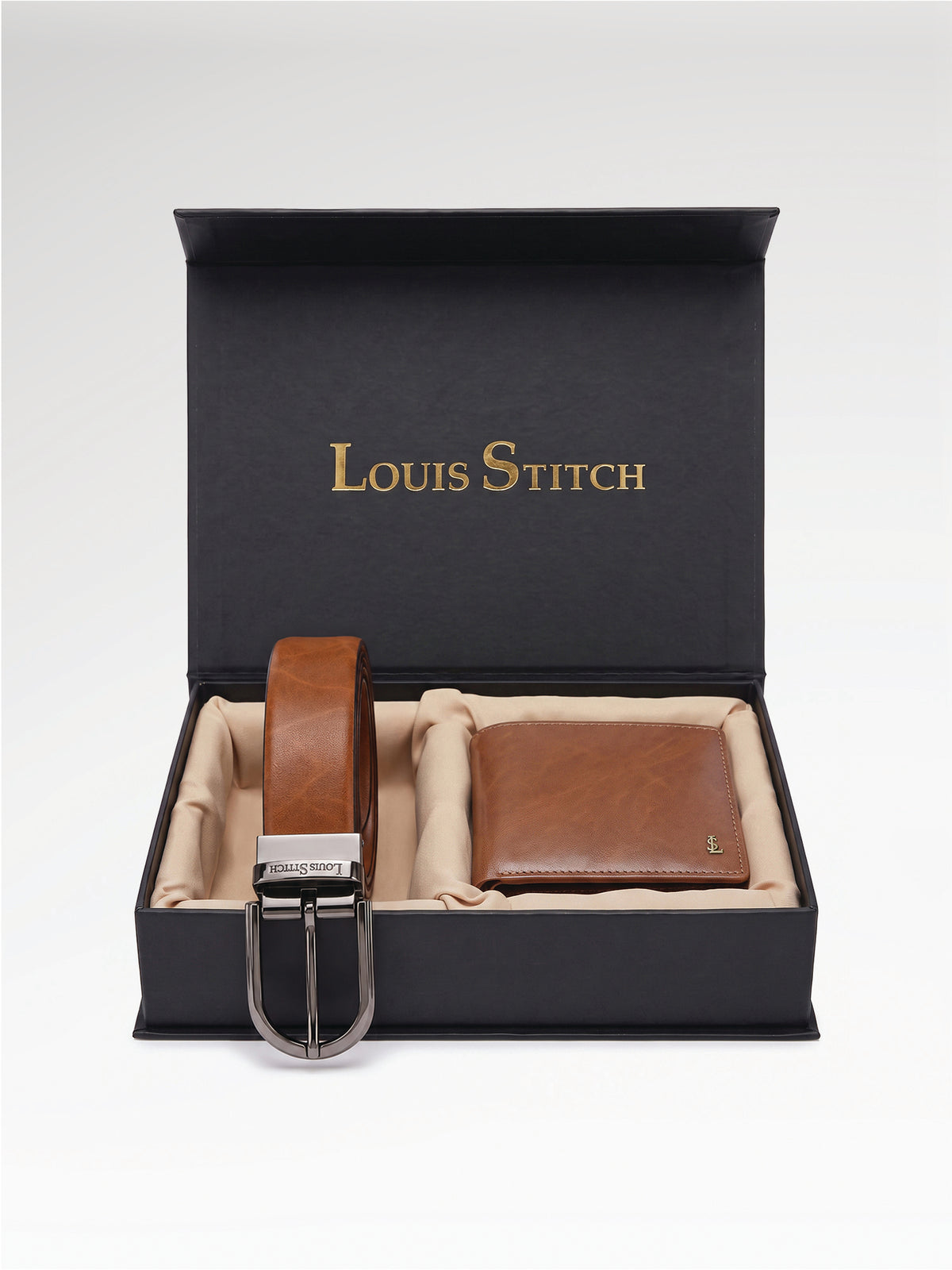 Cognac Tan Woven Belt & Wallet Set