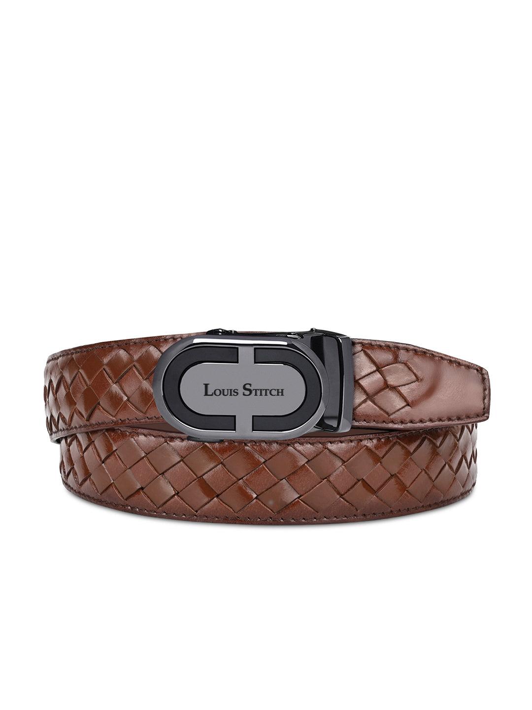Premium VT Leather Men's Gunmetal Black Buckle Auto Lock Belt