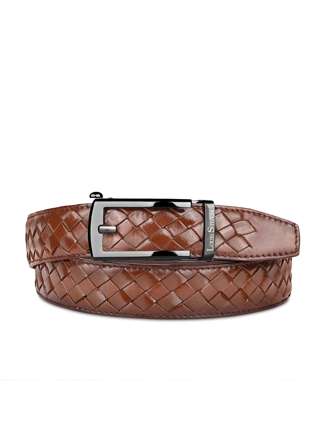 Premium VT Leather Men's Gunmetal Black Buckle Auto Lock Belt