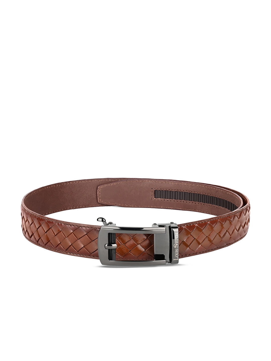 Premium VT Leather Men's Gunmetal Black Buckle Auto Lock Belt