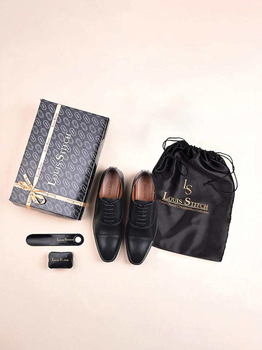 Jet Black Egyptian Crust Leather Derby Shoes