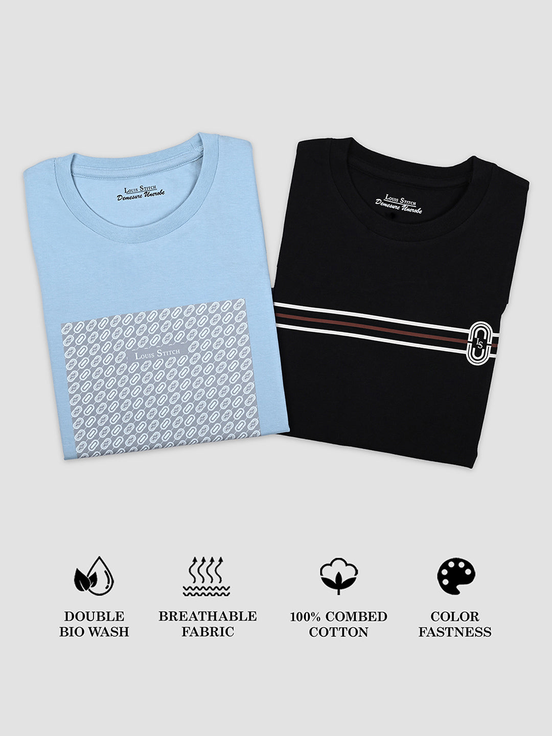 Men's Super Combed Cotton Regular Fit Pack of 2 Roundneck T-shirts