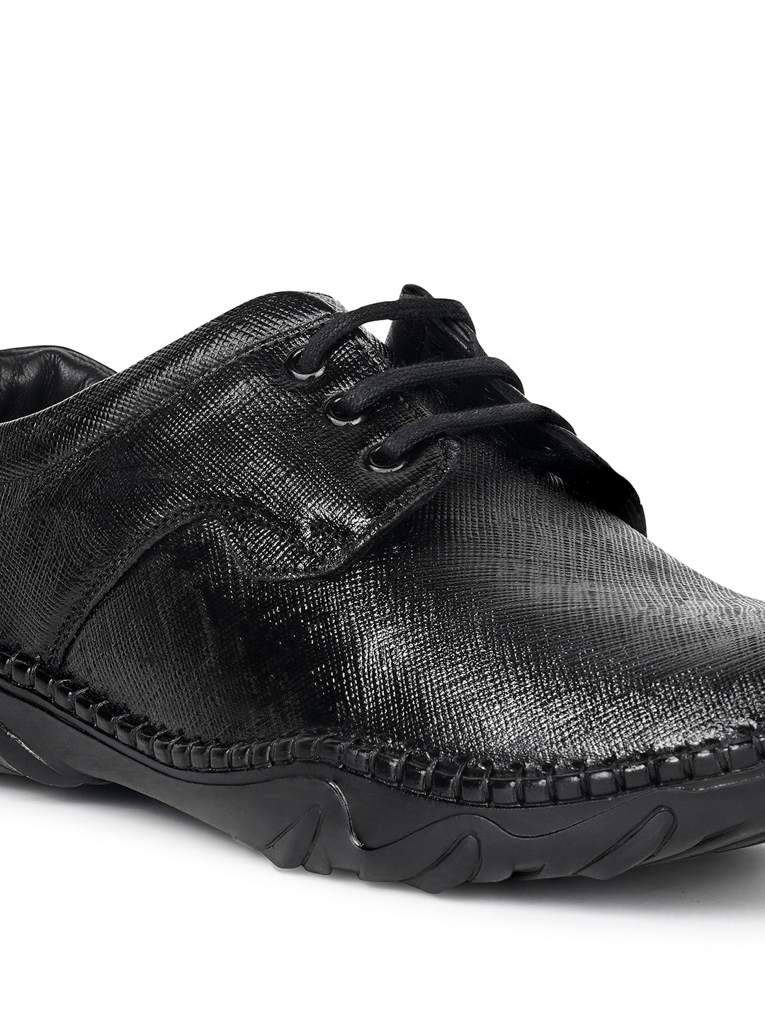 Obsidian Black Safiano Leather Ultra Lightweight Derby Shoes