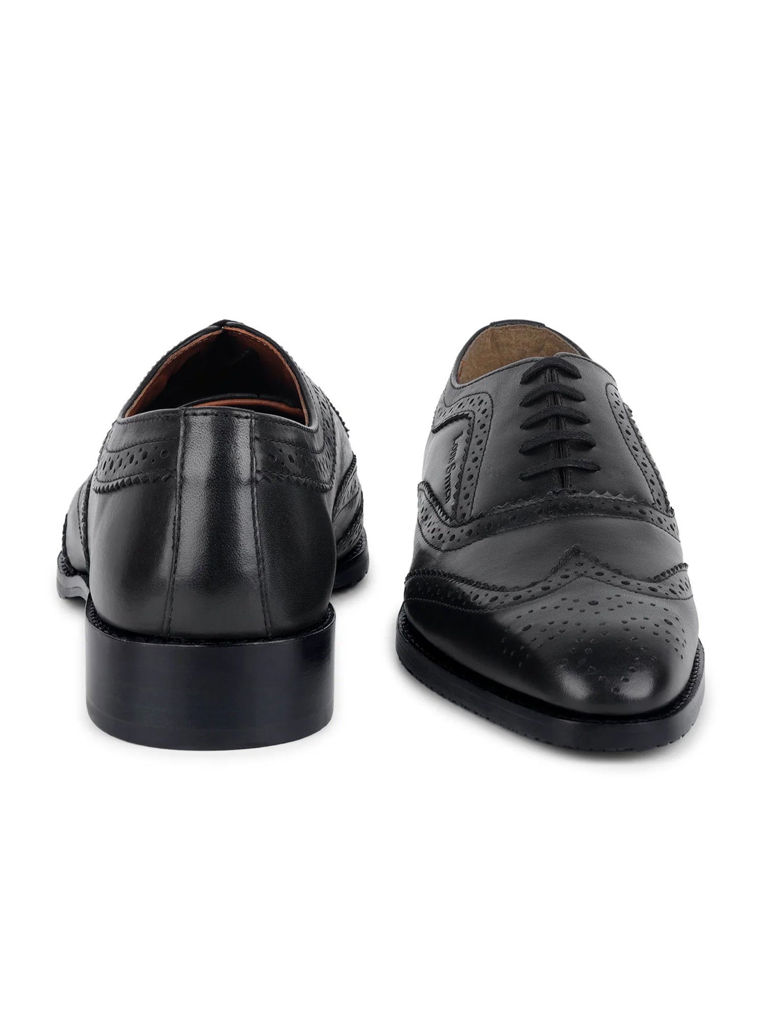Jet Black Egyptian Crust Leather Brogue Style Comfortable Laceup Shoes