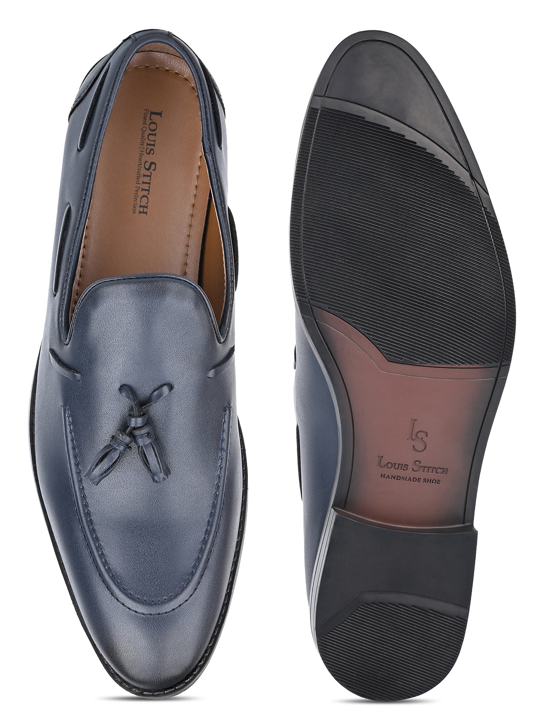 Federal Blue Handcrafted Tassel Moccasins Slipons