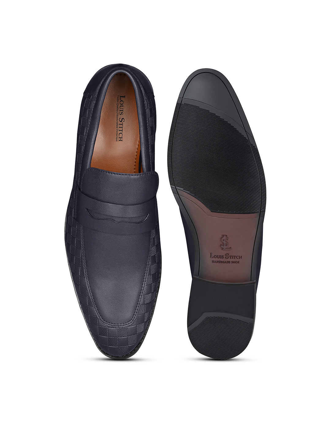 Federal Blue Handcrafted Embossed Moccasins Slipon