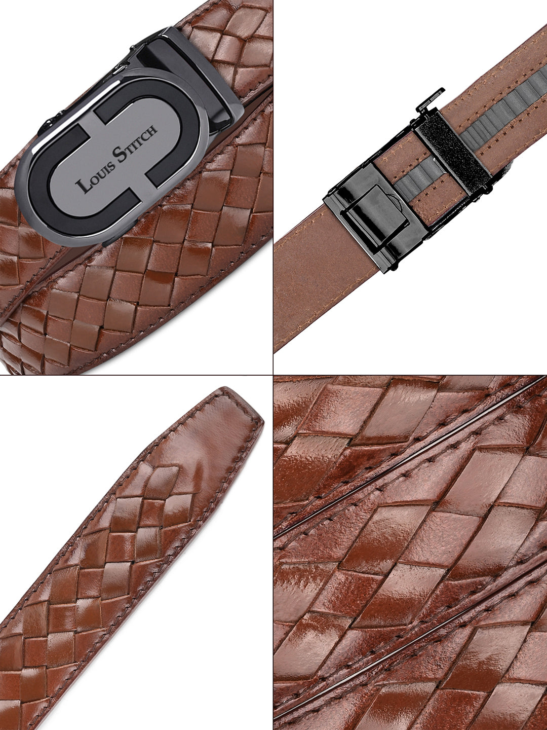 Premium VT Leather Men's Gunmetal Black Buckle Auto Lock Belt