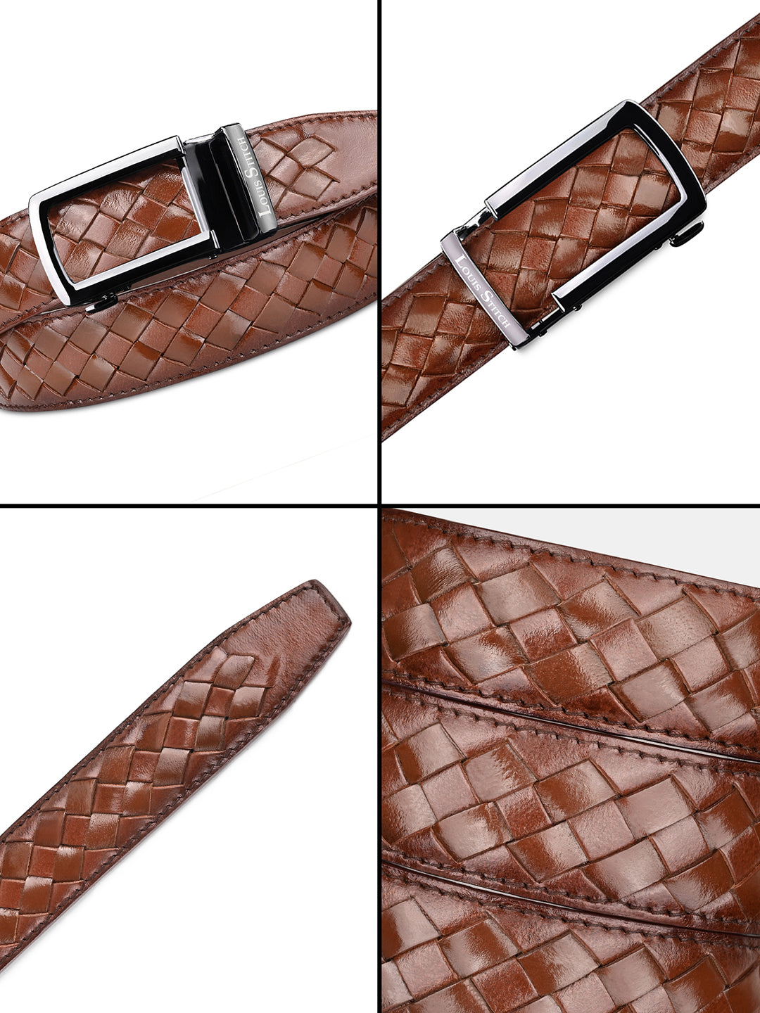 Premium VT Leather Men's Gunmetal Black Buckle Auto Lock Belt