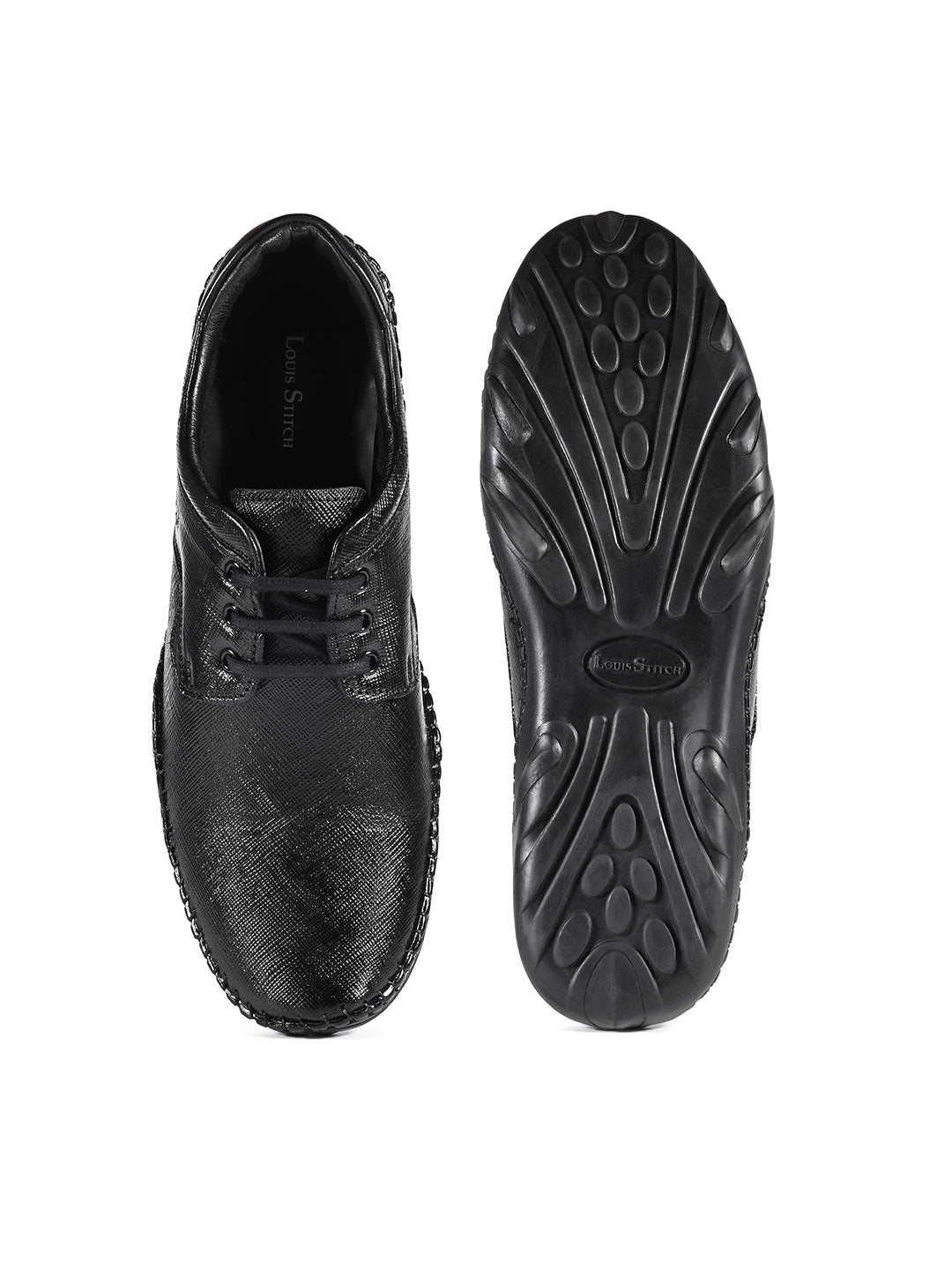 Obsidian Black Safiano Leather Ultra Lightweight Derby Shoes