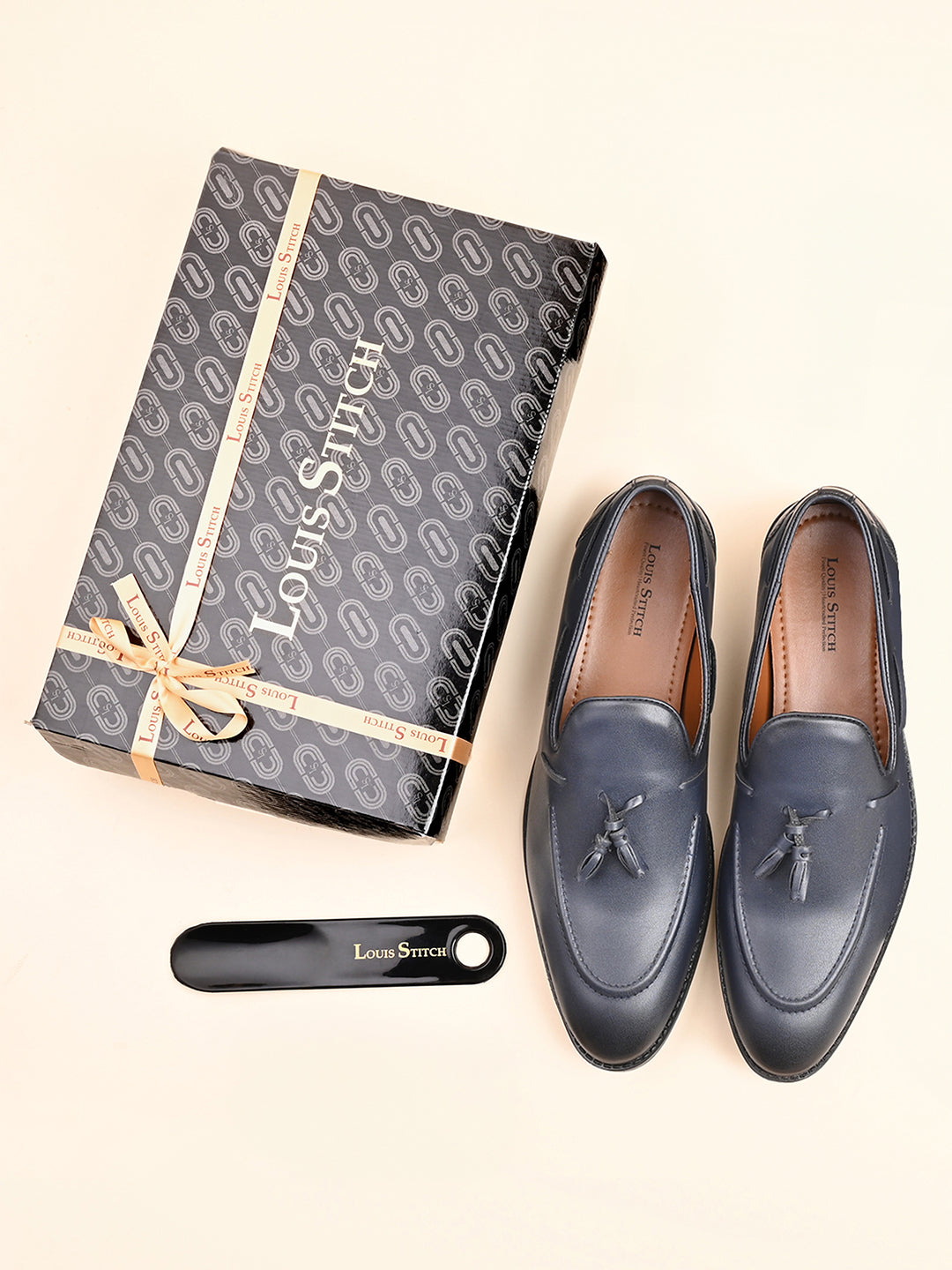 Federal Blue Handcrafted Tassel Moccasins Slipons