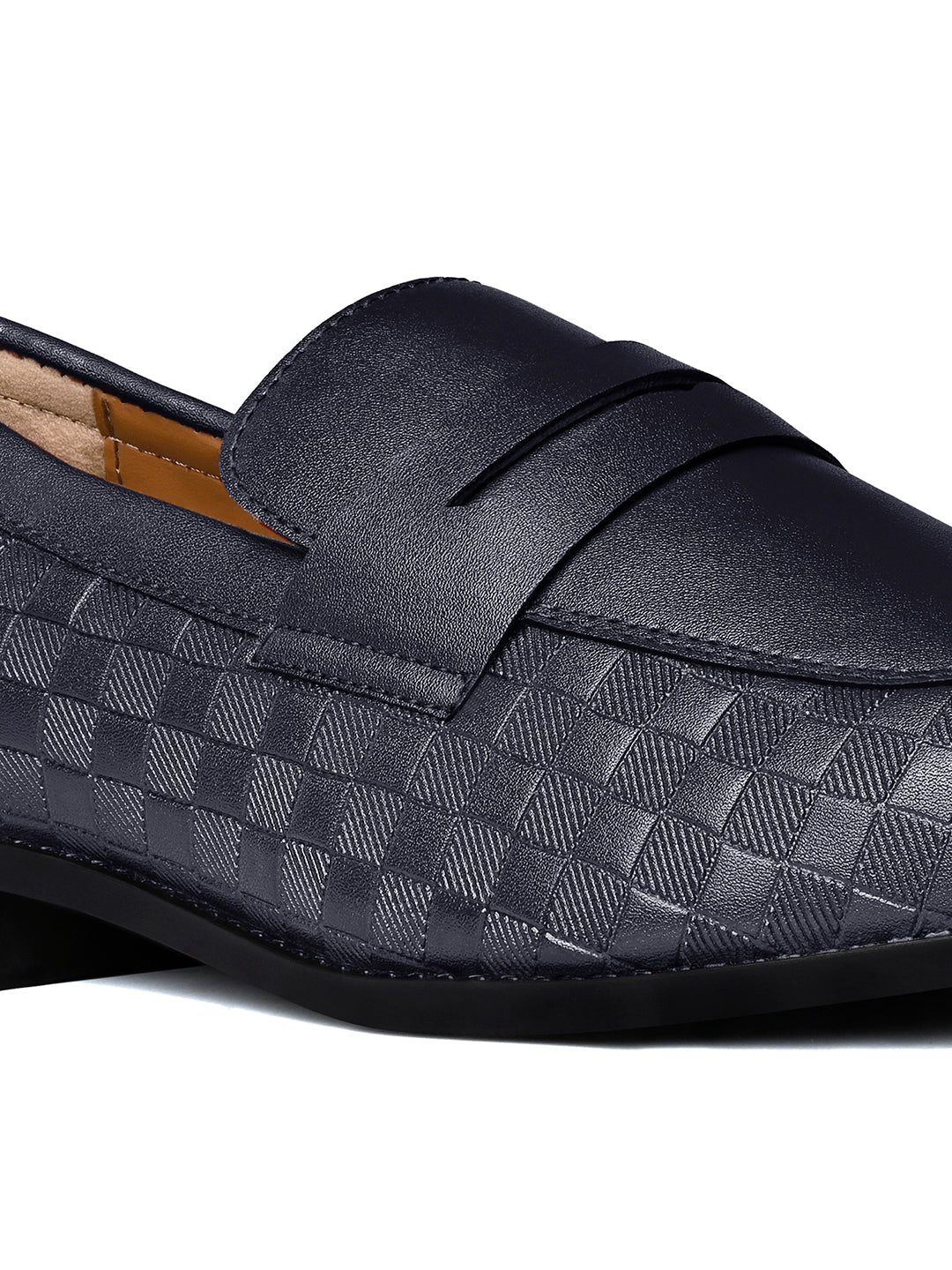 Federal Blue Handcrafted Embossed Moccasins Slipon