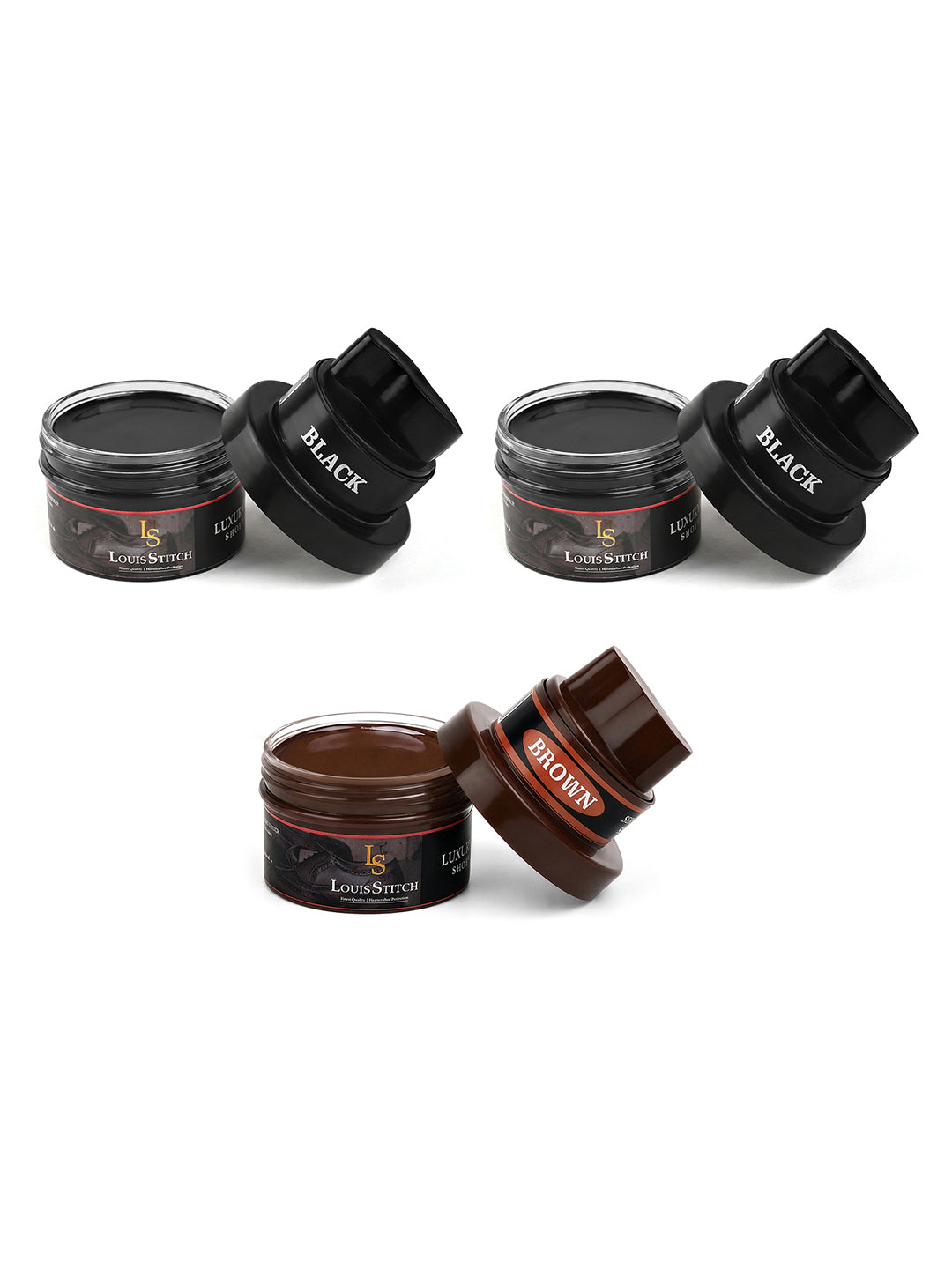 Black & Brown Leather Shoe Cream with Applicator - Best for Shoes and other leather articles (Pack of 3)