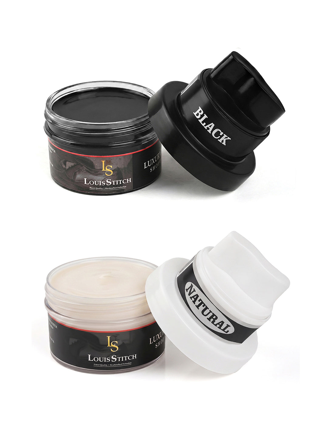 Black and Neutral Leather Shoe Cream with Applicator For Leather items