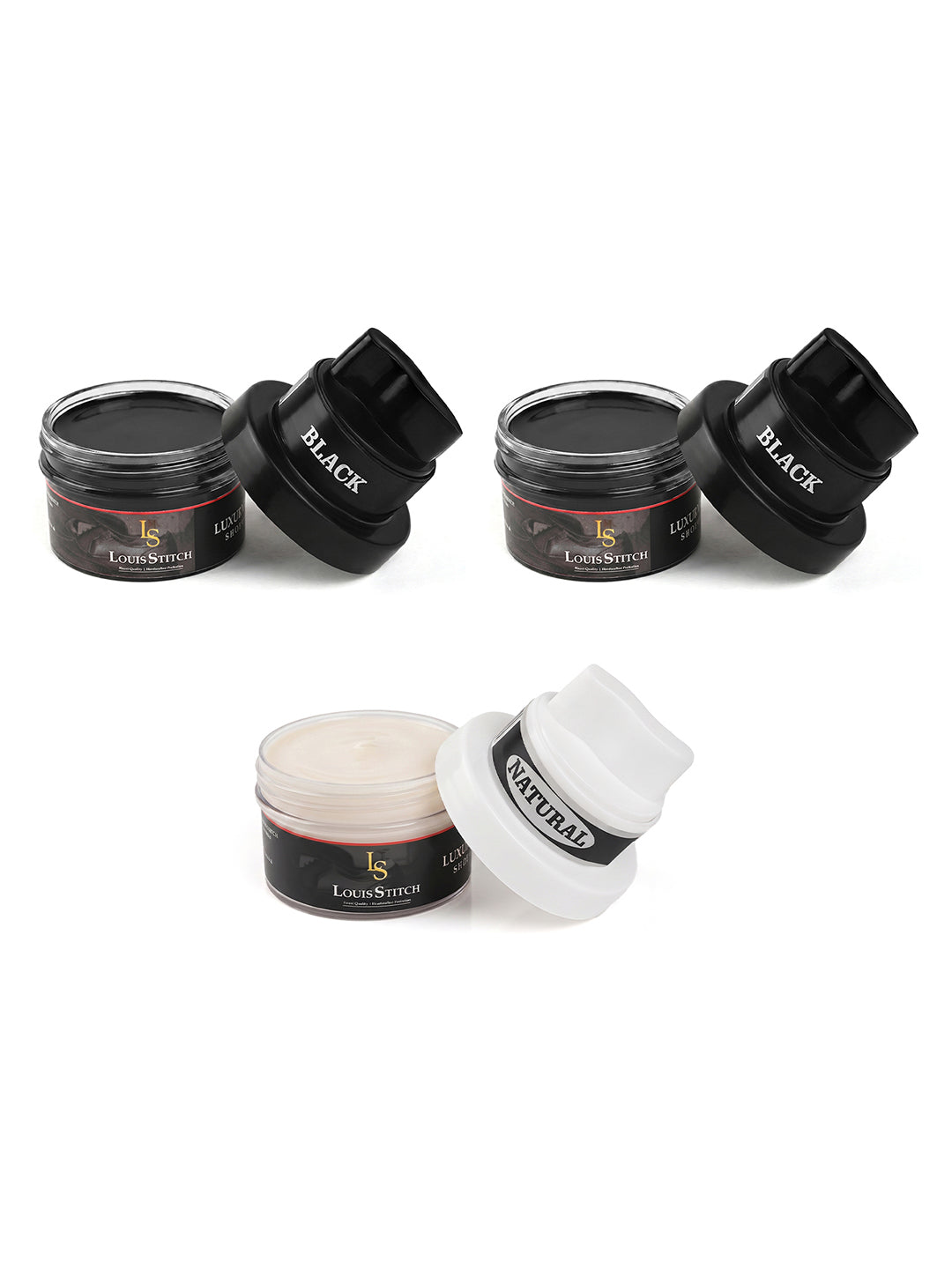 Black and Neutral Leather Shoe Cream with Applicator For Leather items