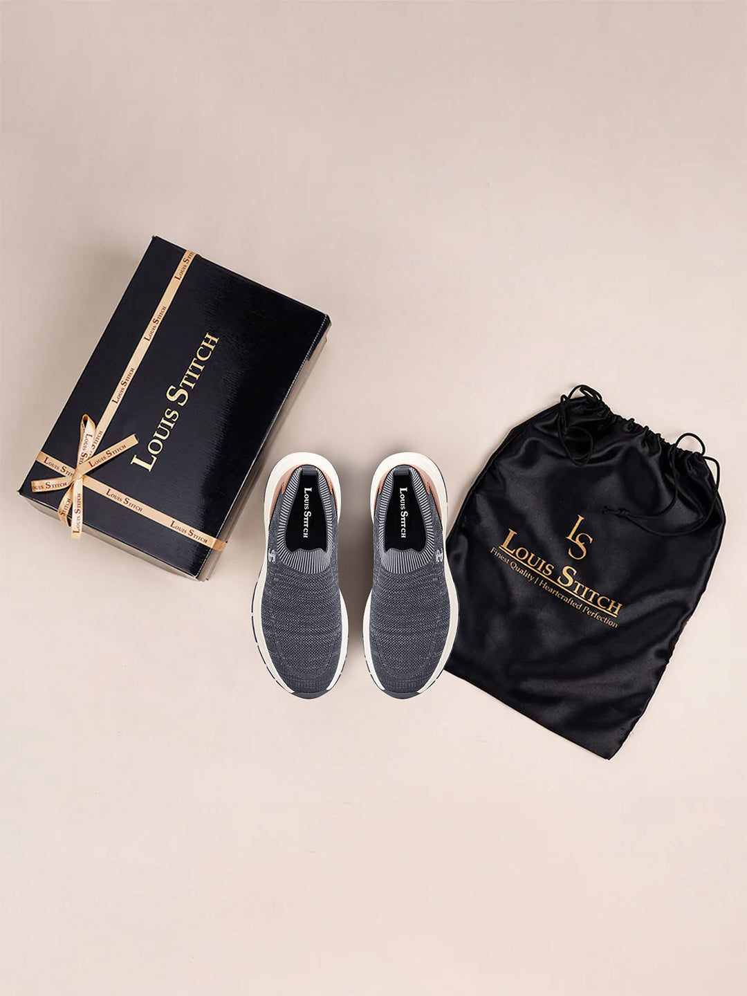 Grey and Tan Lightweight Aethleisure Flyknit Sport Shoes