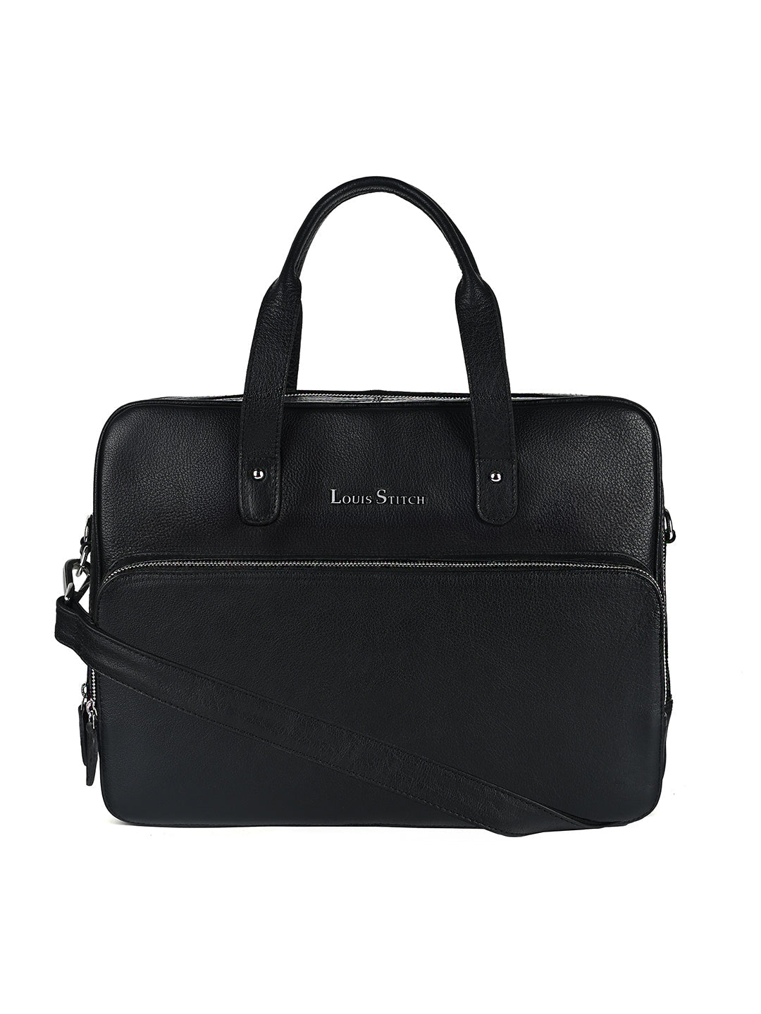 Italian Milled Leather Jet Black Slim Laptop Bag