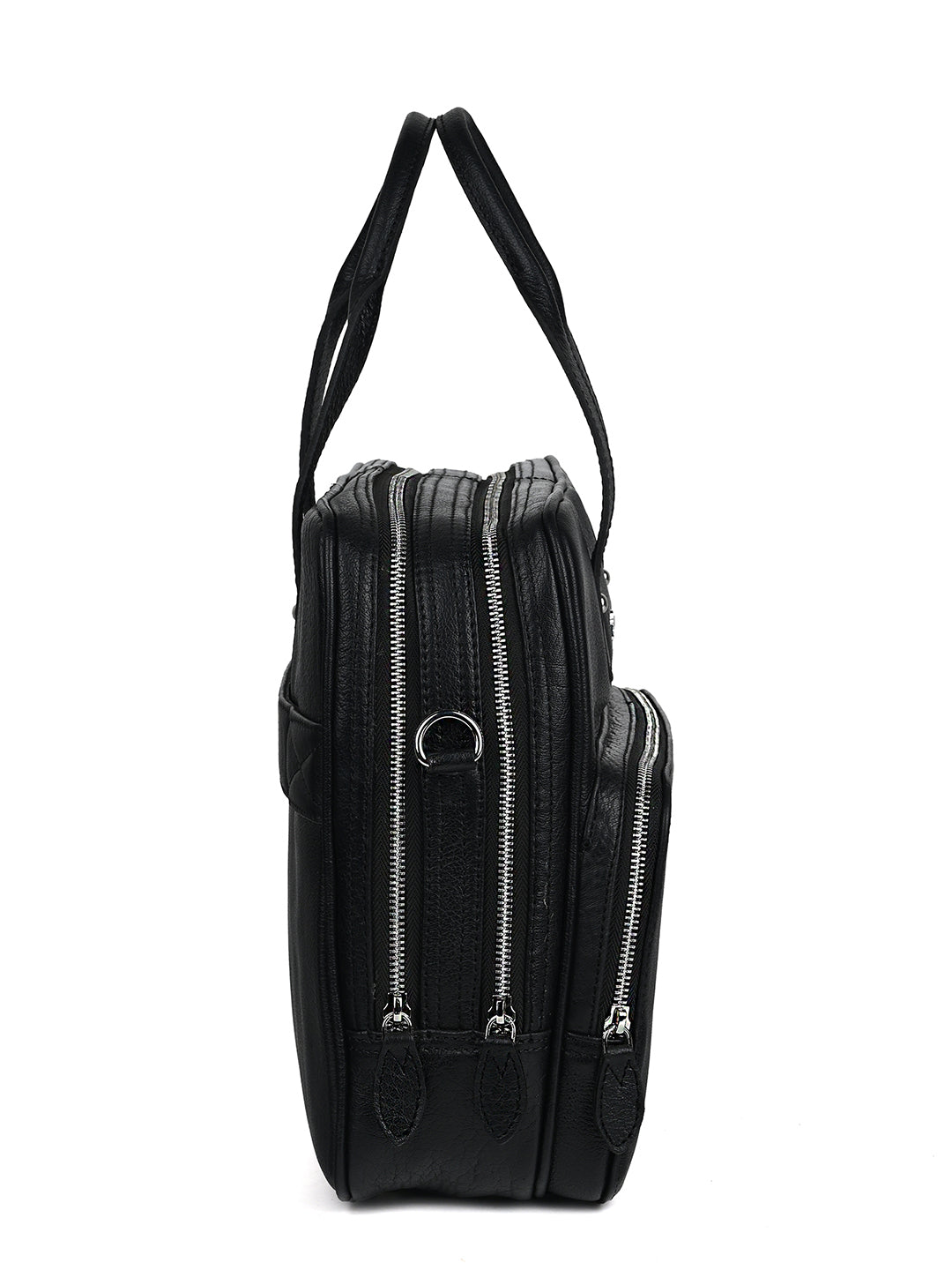 Italian Milled Leather Jet Black Slim Laptop Bag