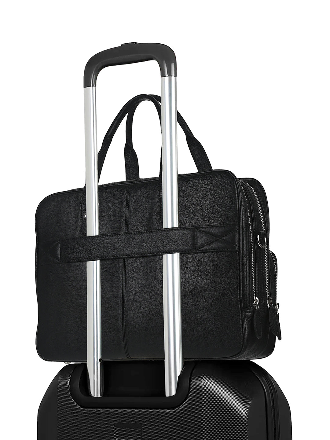 Italian Milled Leather Jet Black Slim Laptop Bag