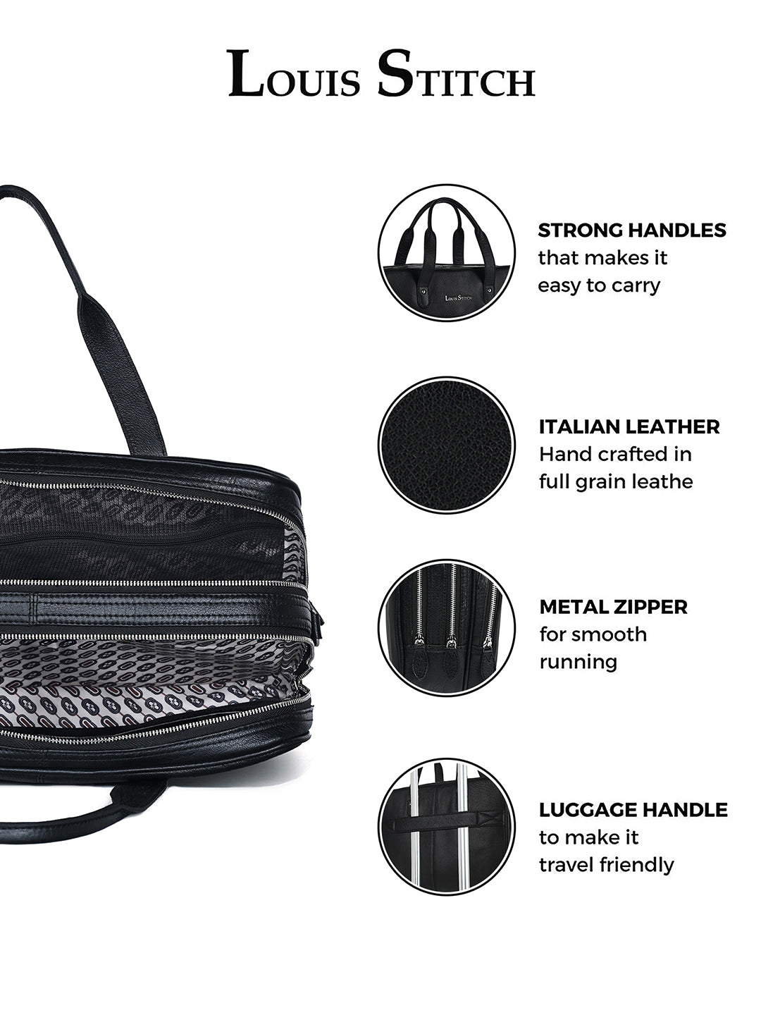 Italian Milled Leather Jet Black Slim Laptop Bag