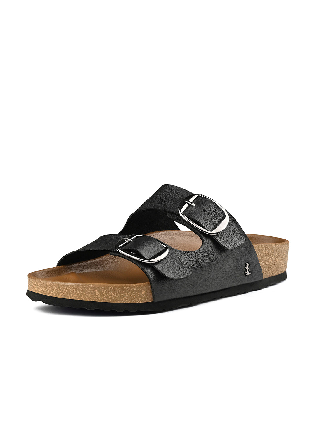 Twilight Black Double Strap Lightweight Open Toe Cork Sandal