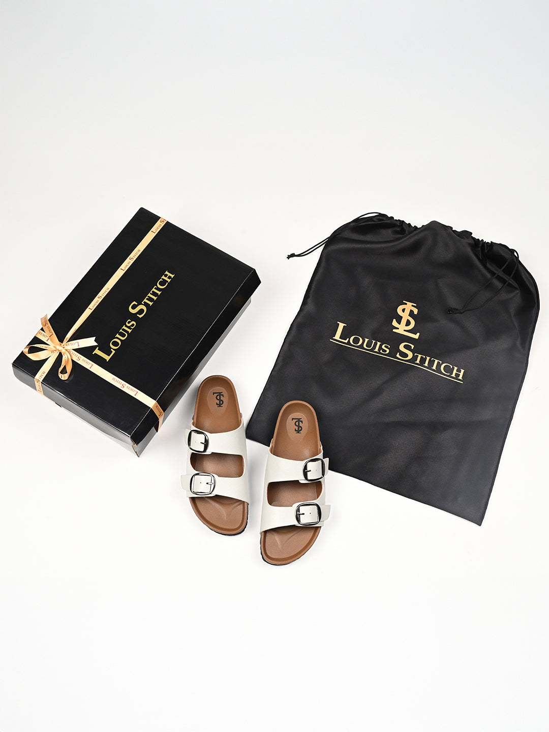 Pearl White Double Strap Lightweight Open Toe Cork Sandal