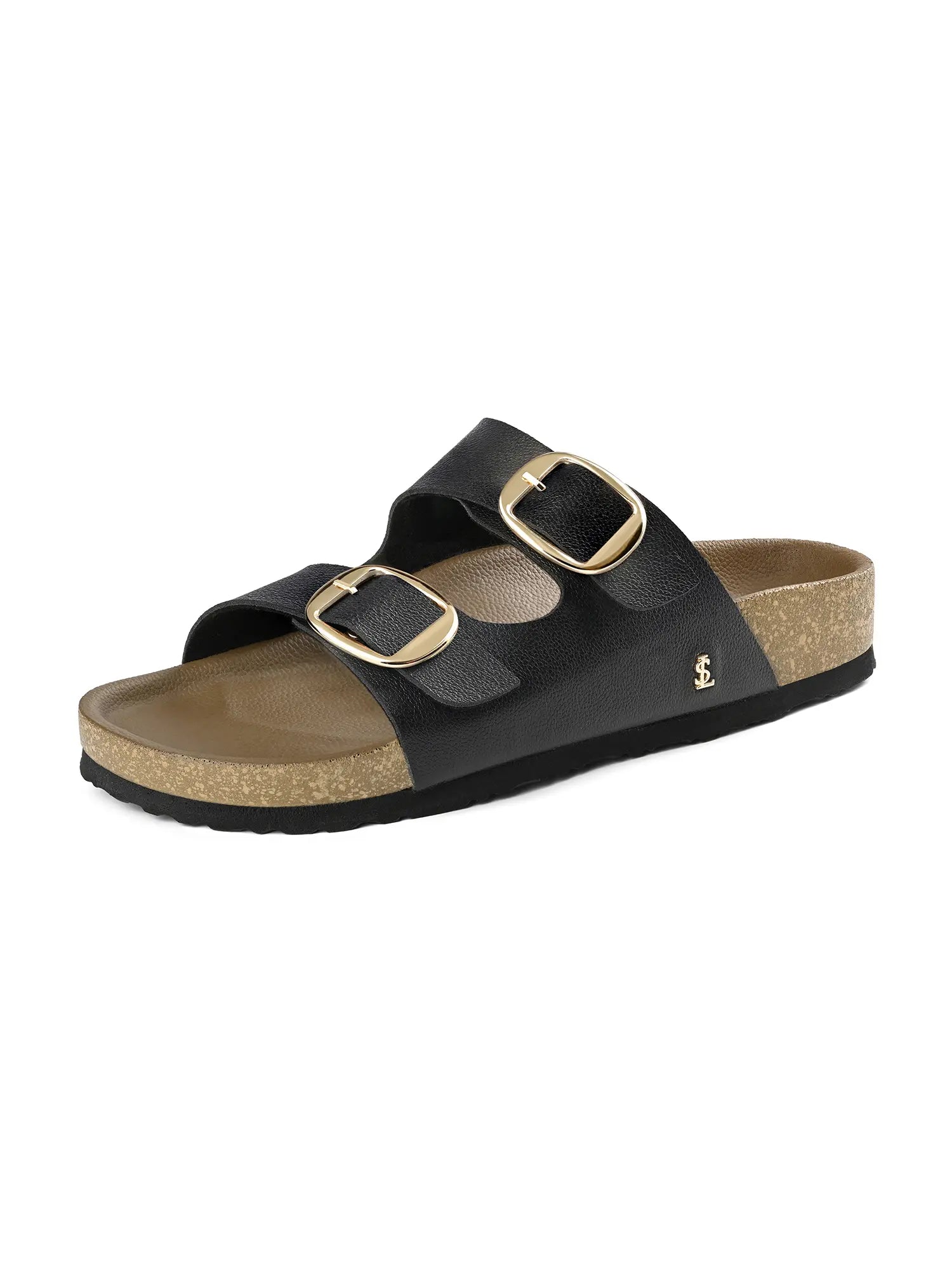 Women's Black Double Strap Lightweight Open Toe Cork Sandal