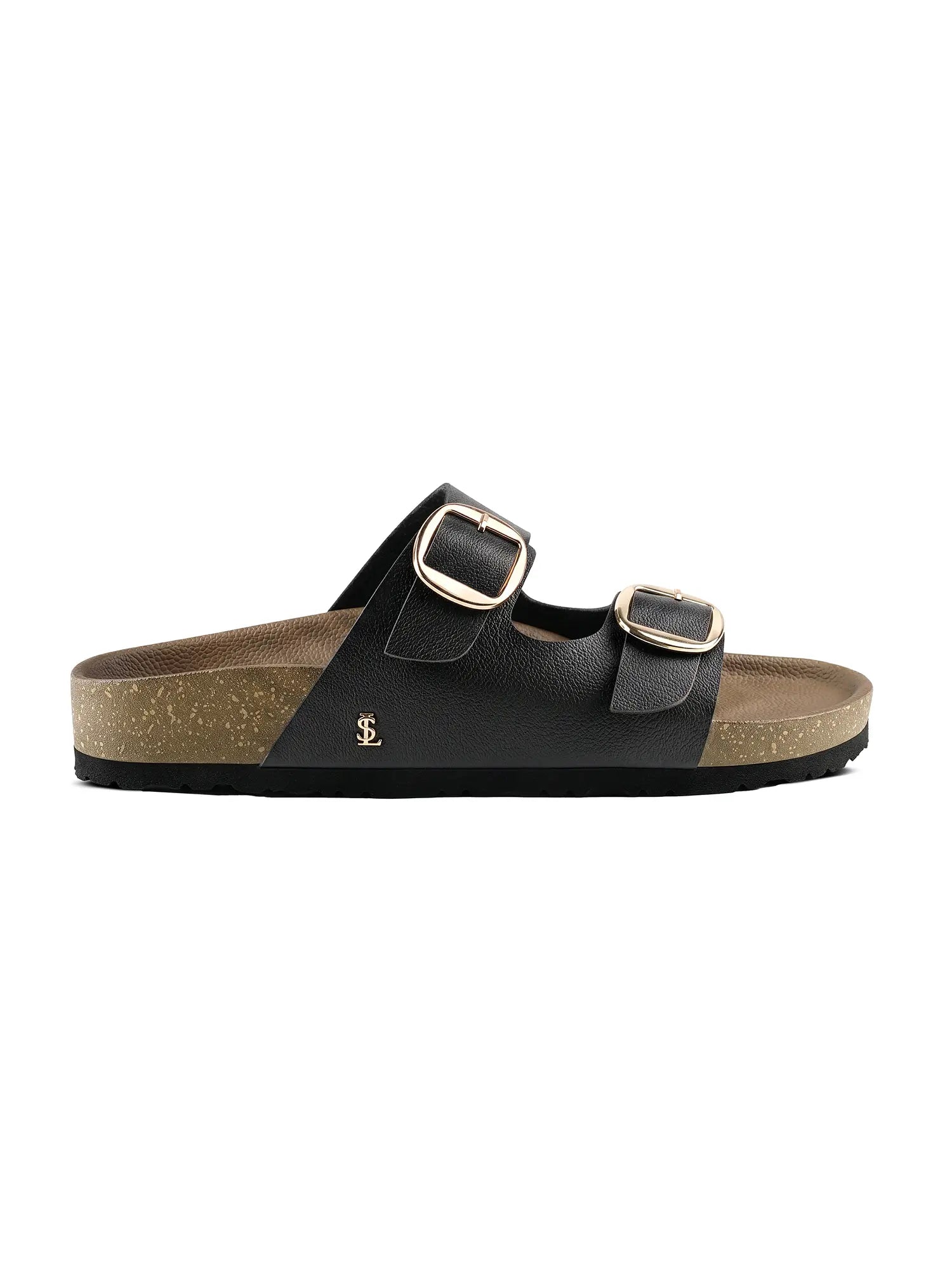 Women's Black Double Strap Lightweight Open Toe Cork Sandal