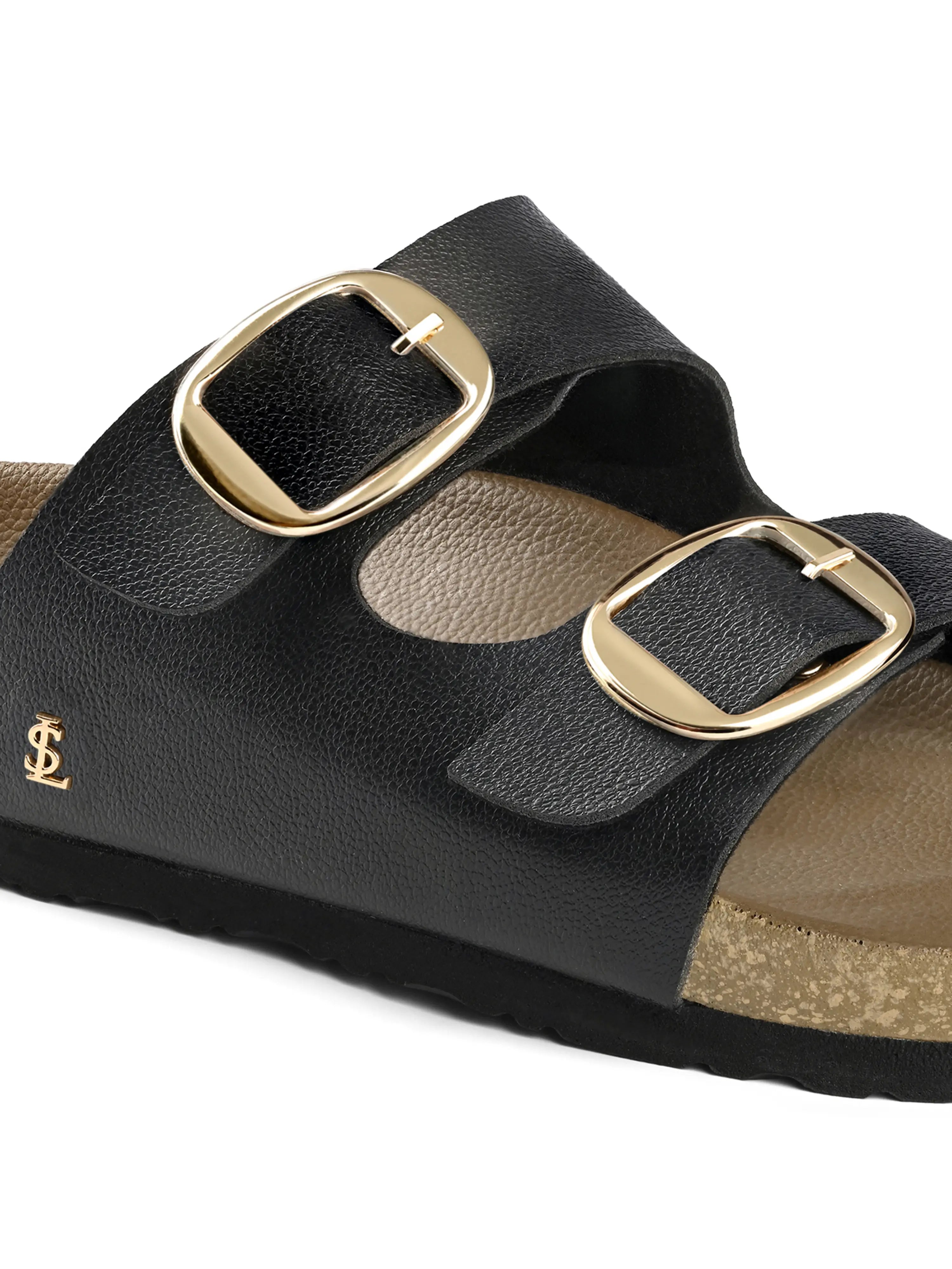 Women's Black Double Strap Lightweight Open Toe Cork Sandal