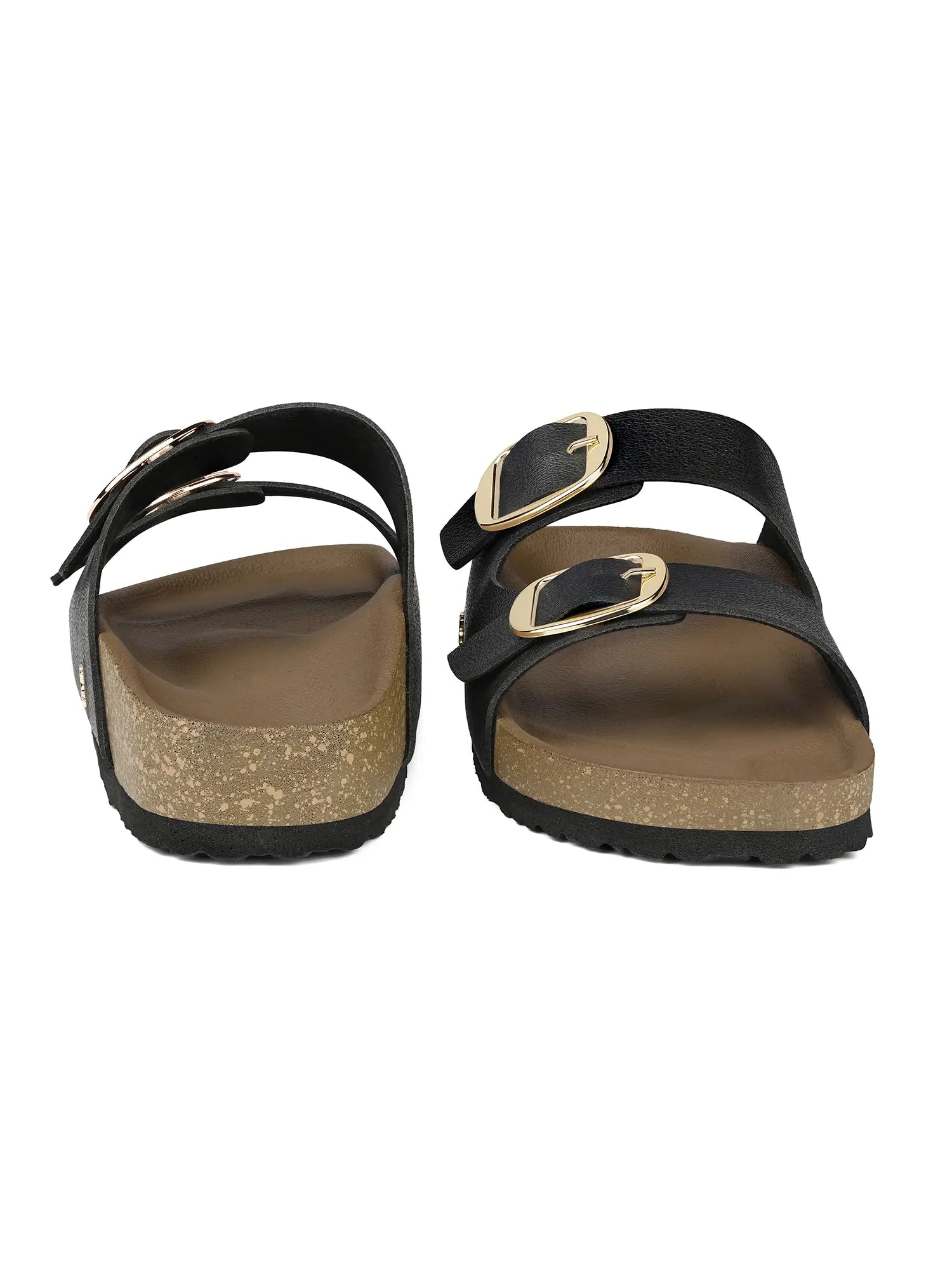 Women's Black Double Strap Lightweight Open Toe Cork Sandal