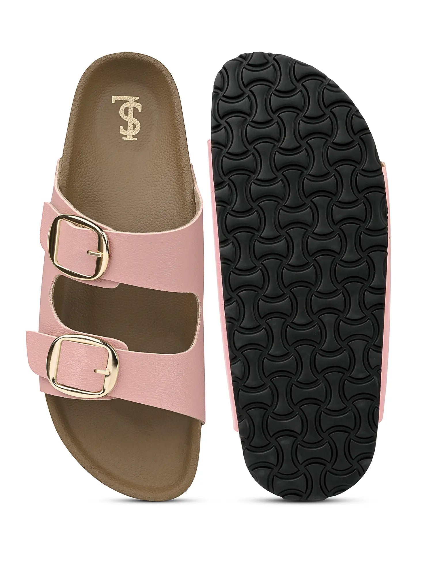 Women's Pink Double Strap Lightweight Open Toe Cork Sandal