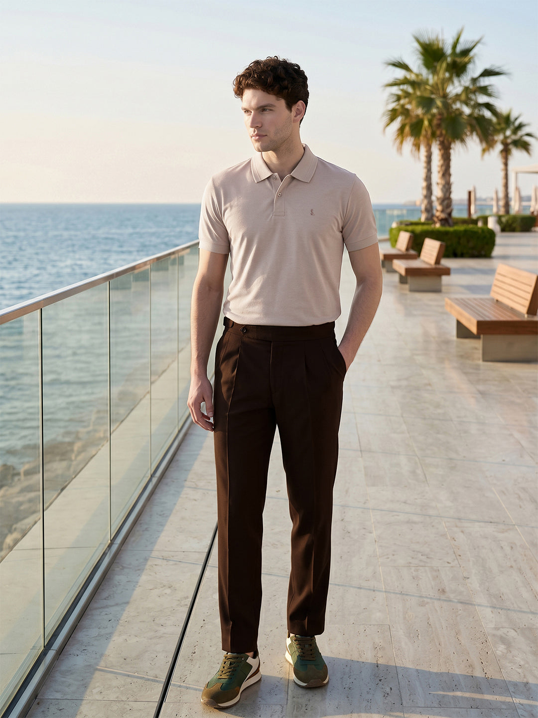 Signature Regular Fit Solid Brown Polo T-shirt