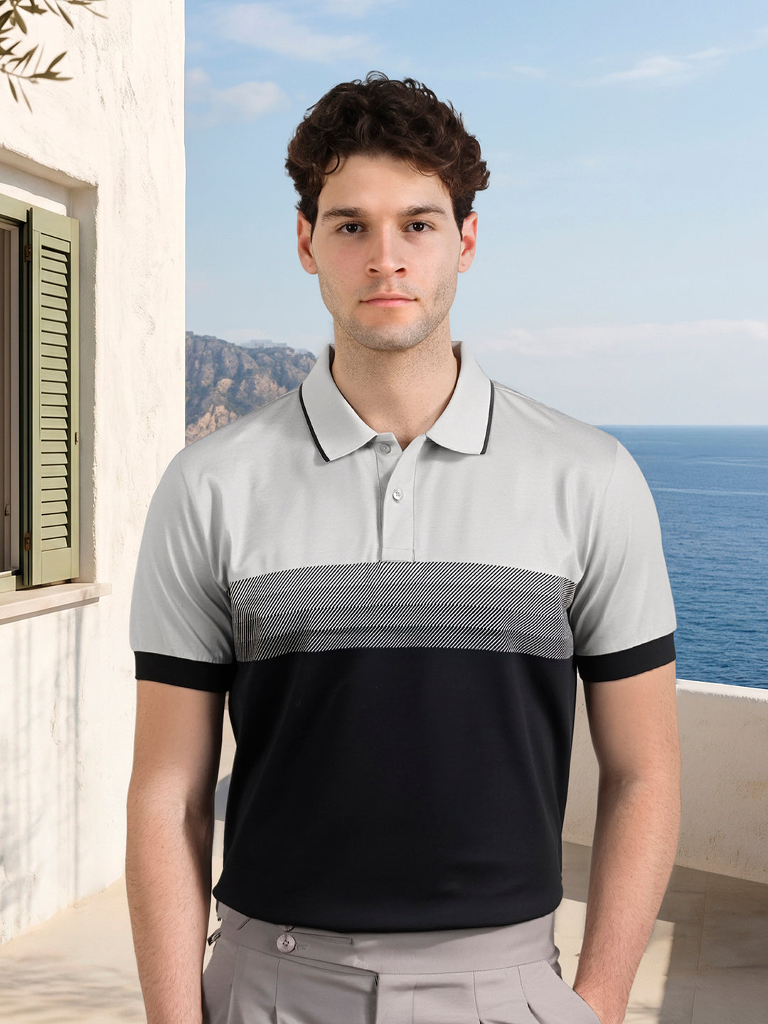 Signature Regular Fit Colorblocked Black Polo T-shirt