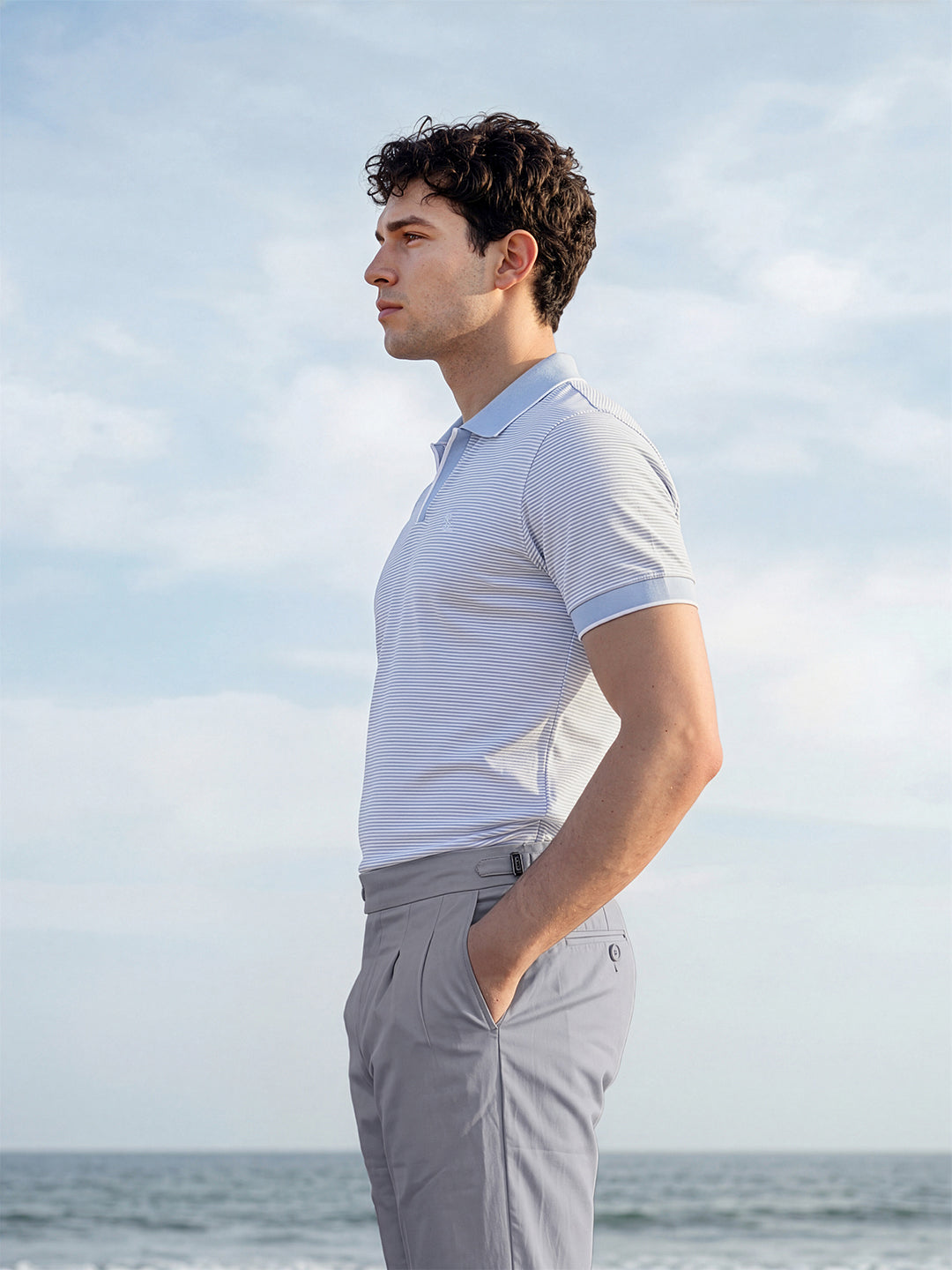 Signature Regular Fit Johnny Collar Striped Blue Polo T-shirt