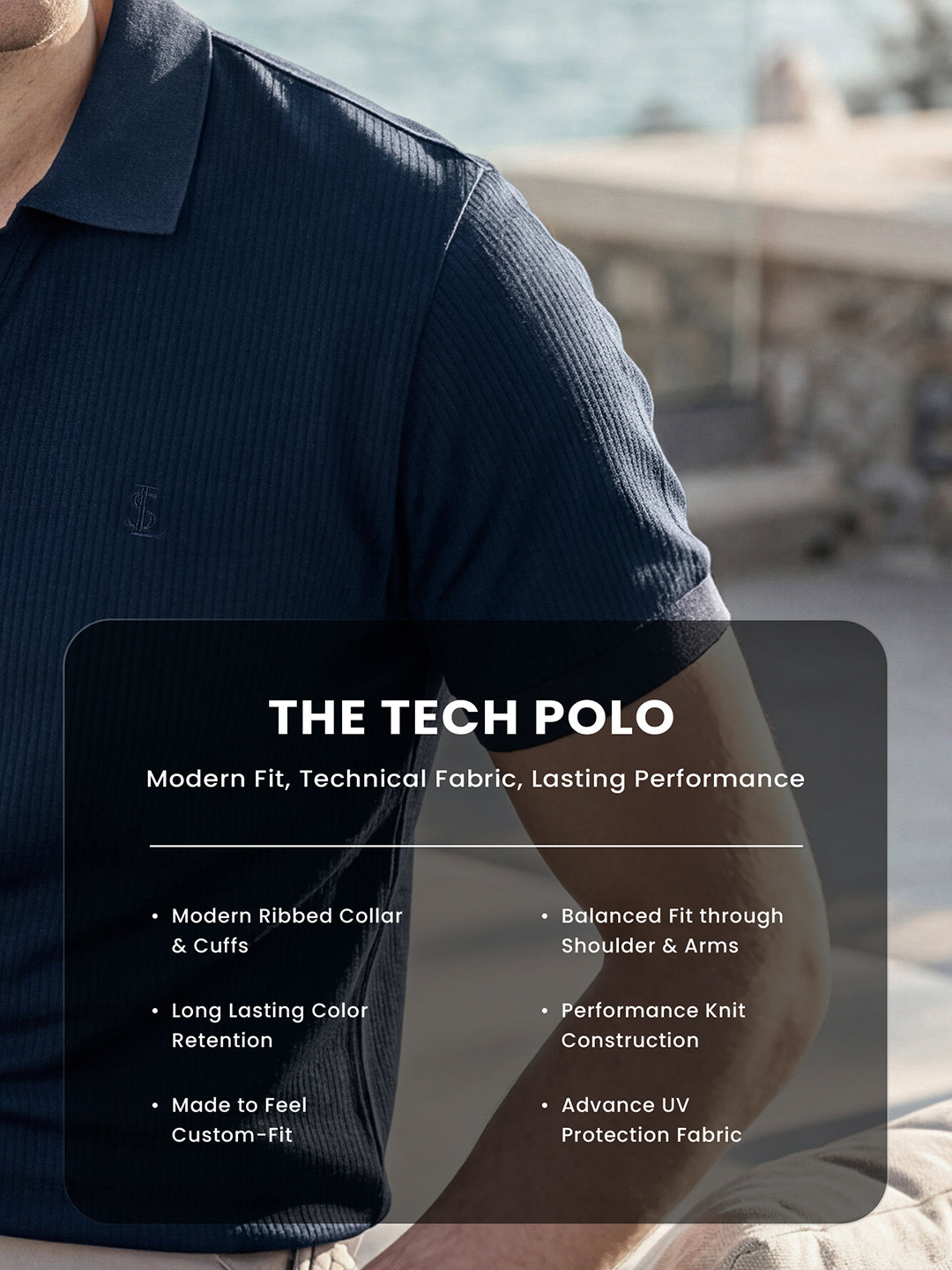 Signature Regular Fit Johnny Collar Self Striped Navy Polo T-shirt