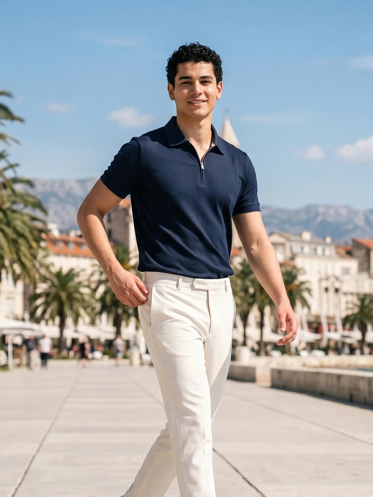 Signature Regular Fit Navy Blue Zippered Polo T-shirt