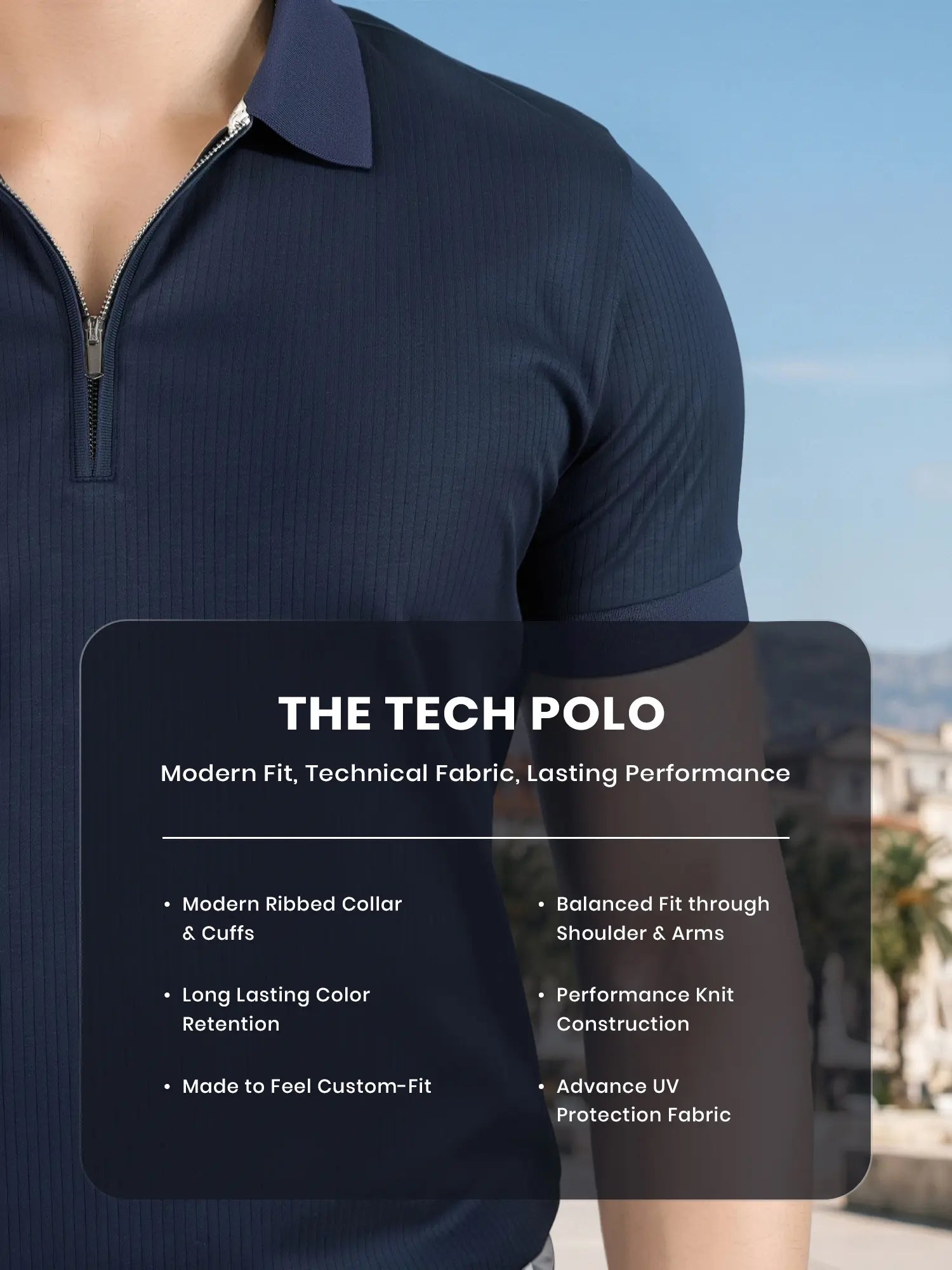 Signature Regular Fit Navy Blue Zippered Polo T-shirt