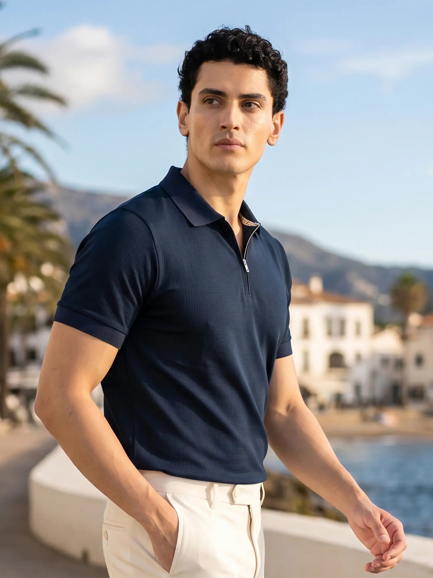 Signature Regular Fit Navy Blue Zippered Polo T-shirt