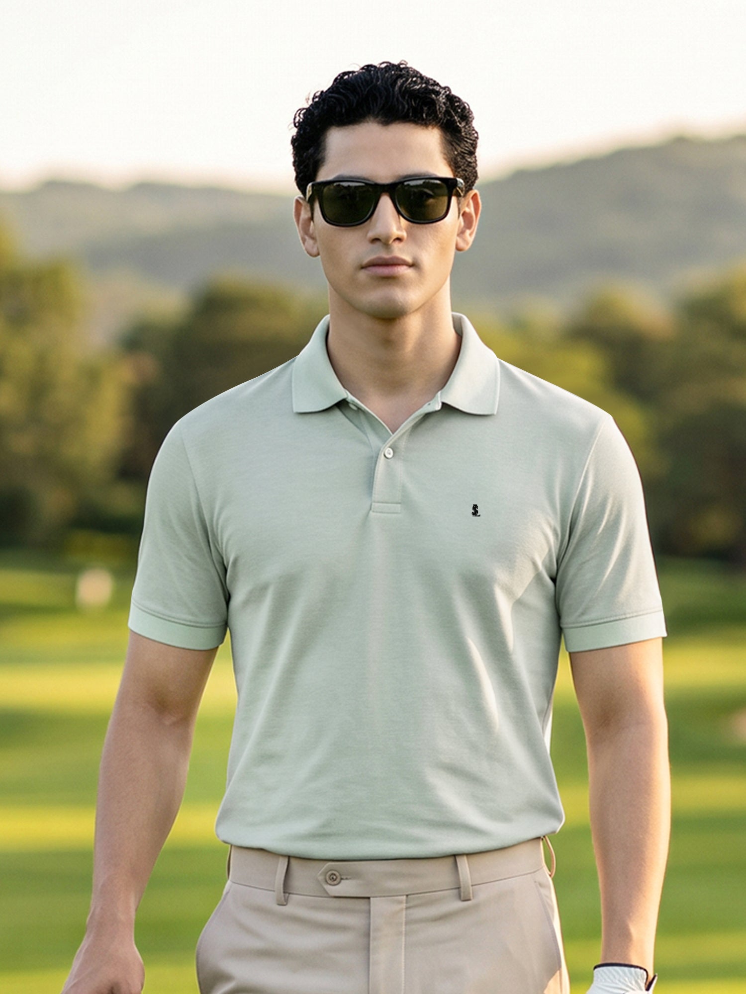 Signature Regular Fit Solid Pastel Green Polo T-shirt