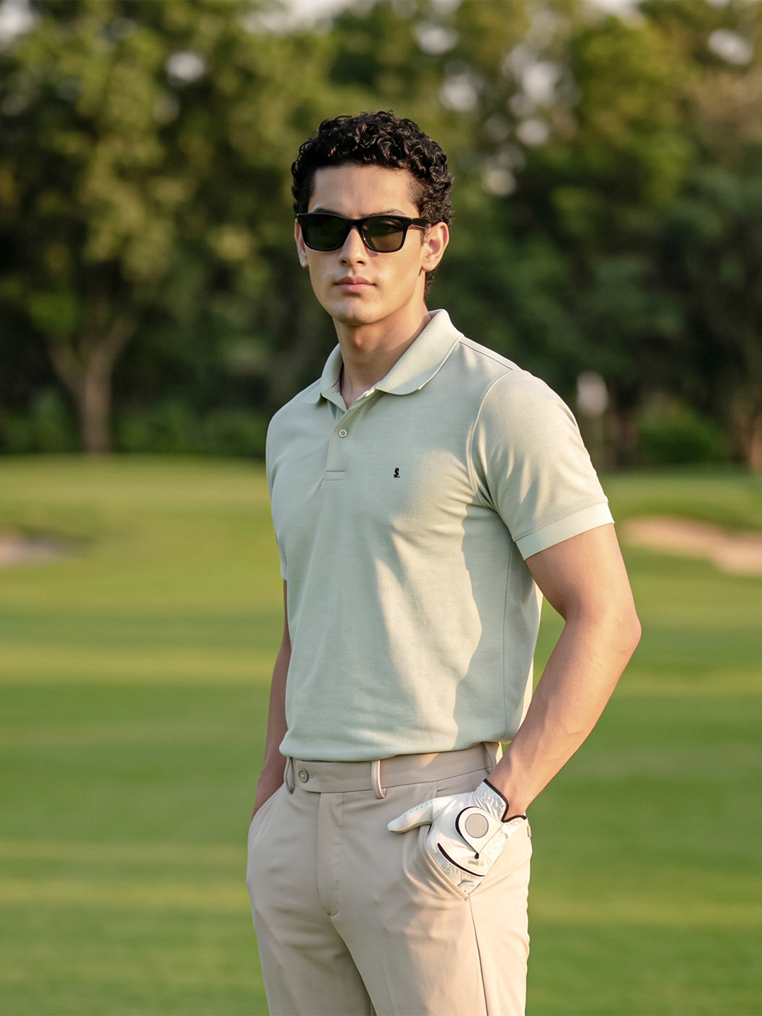 Signature Regular Fit Solid Pastel Green Polo T-shirt