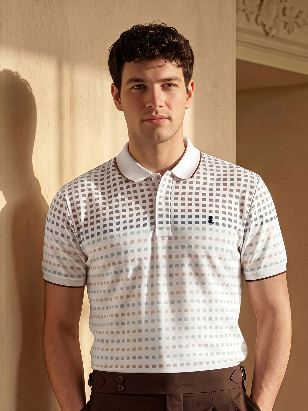 Classic Regular Fit Brown Striped Polo T-shirt