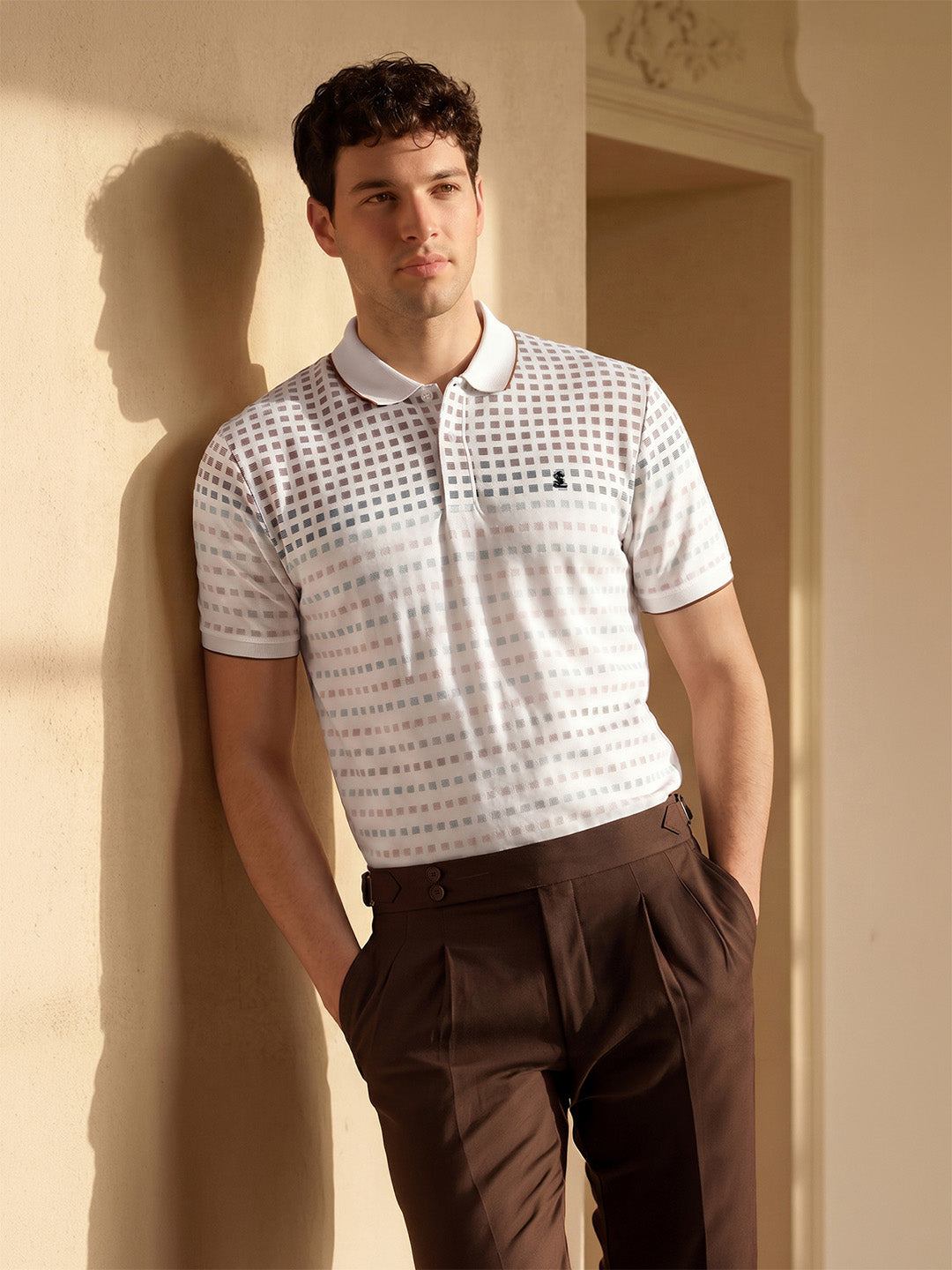 Classic Regular Fit Brown Striped Polo T-shirt