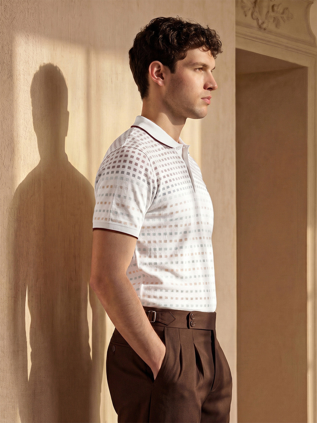 Classic Regular Fit Brown Striped Polo T-shirt