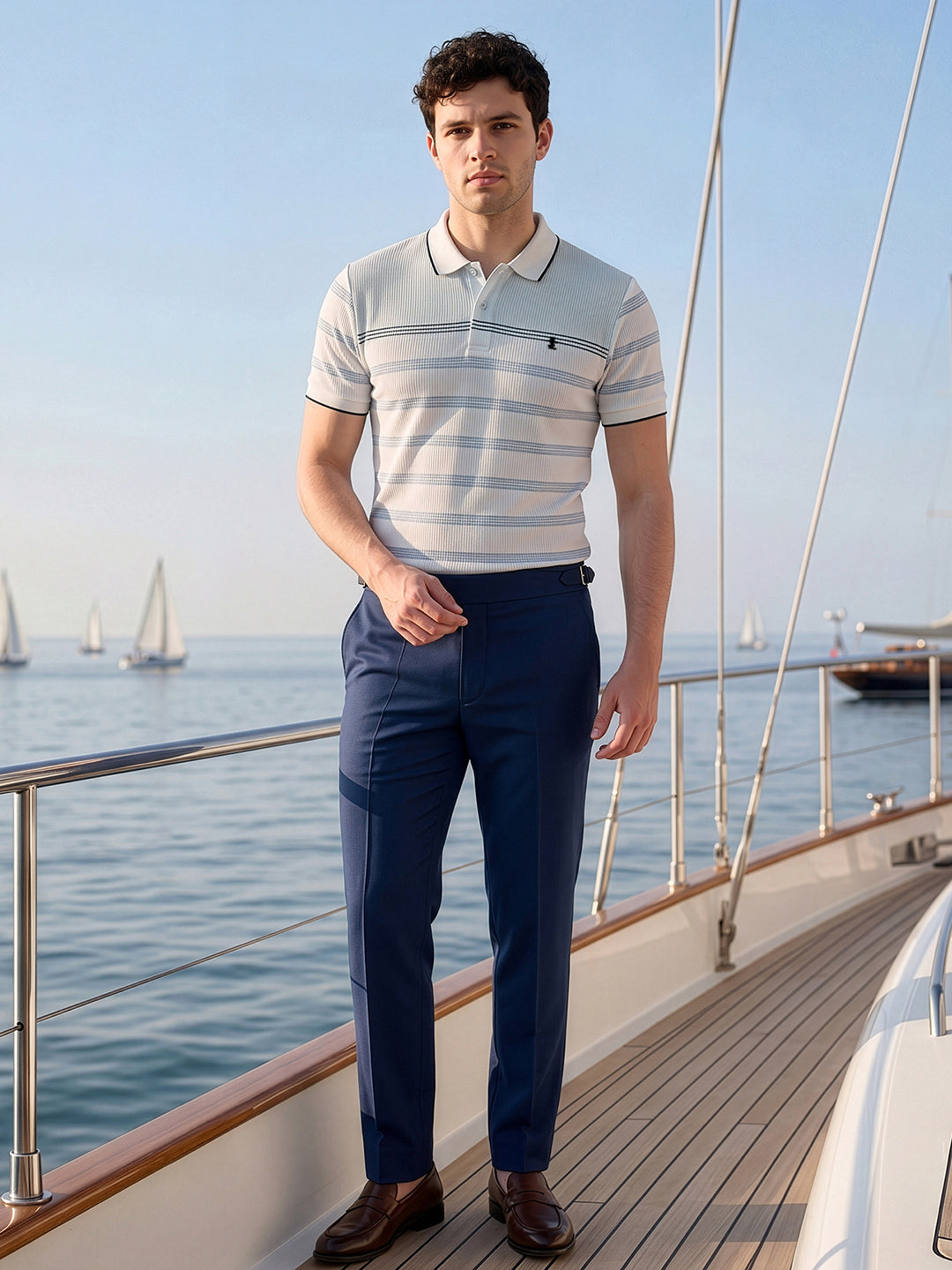 Classic Regular Fit Blue Striped Polo T-shirt