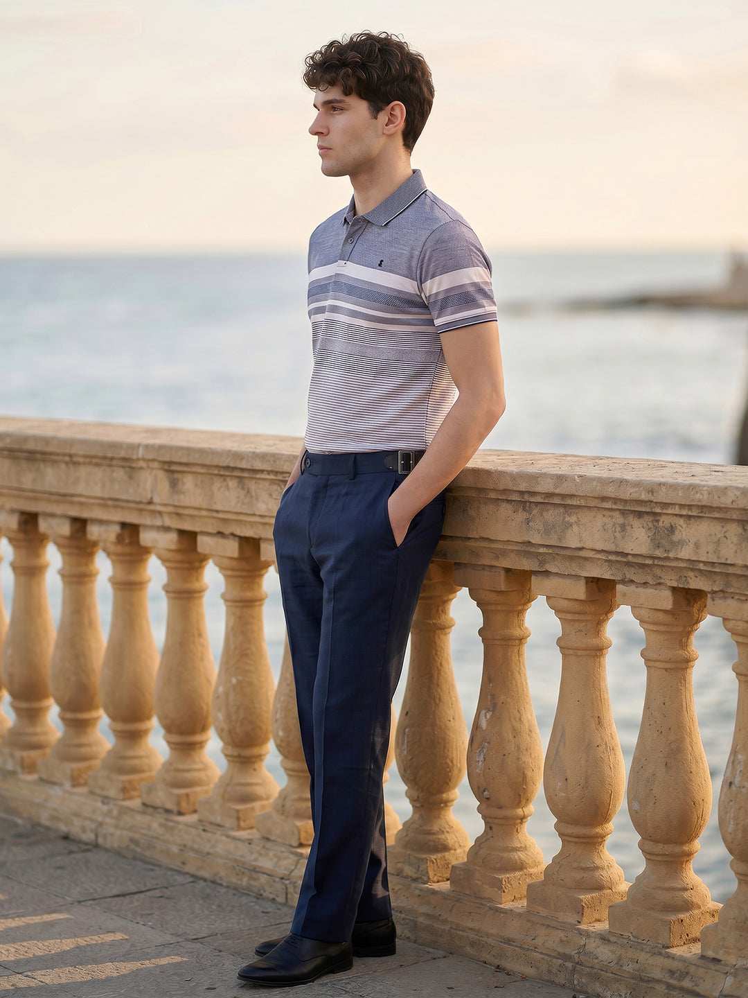 Classic Regular Fit Striped Blue Polo T-shirt