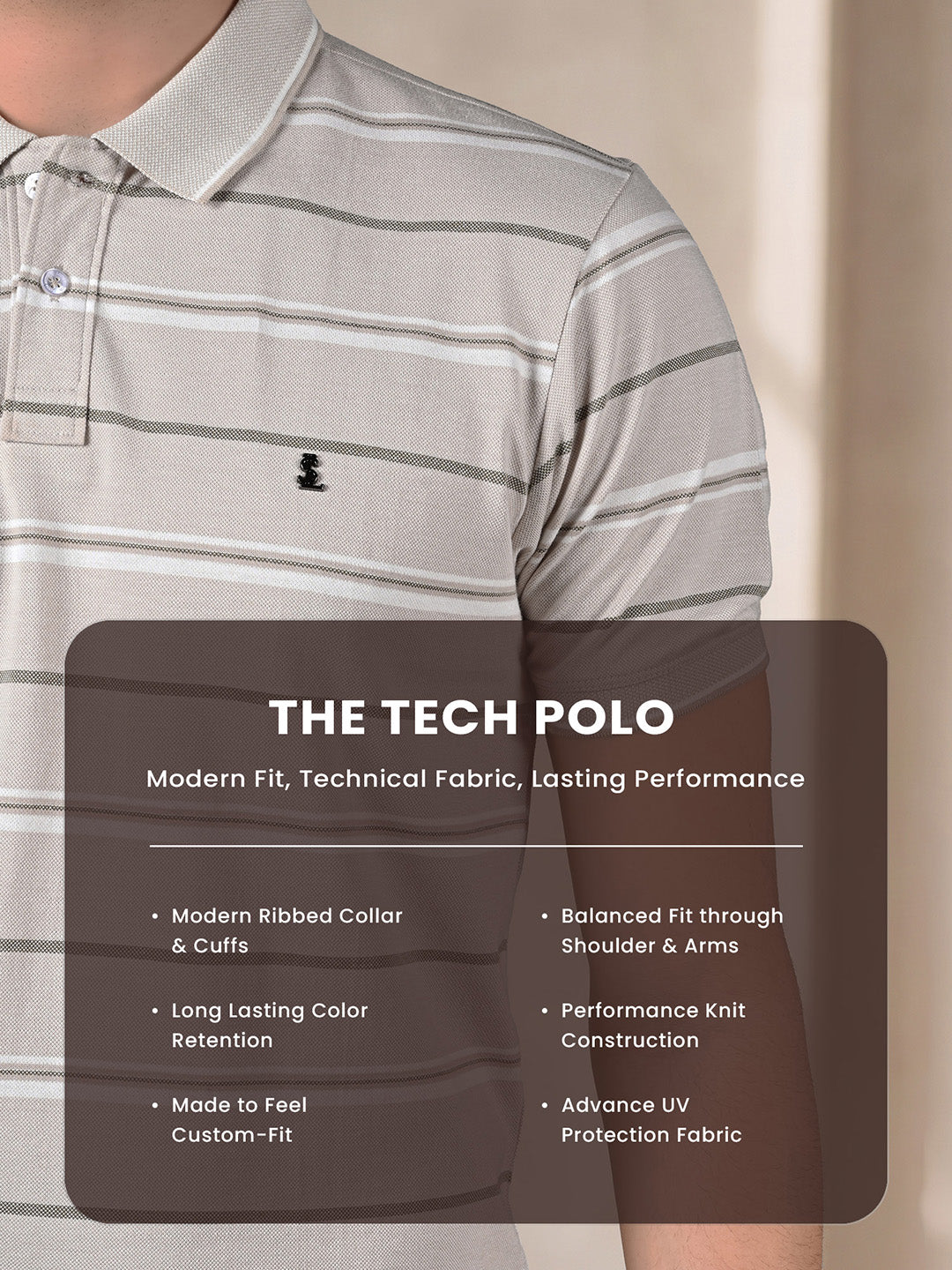 Classic Regular Fit Striped Beige Polo T-shirt