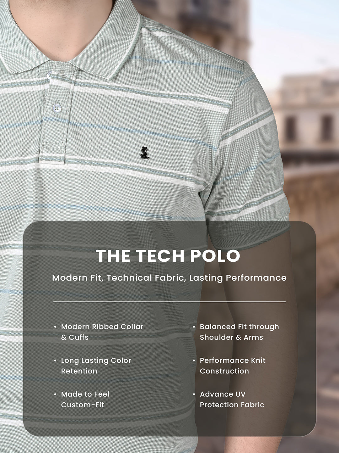 Classic Regular Fit Striped Green Polo T-shirt