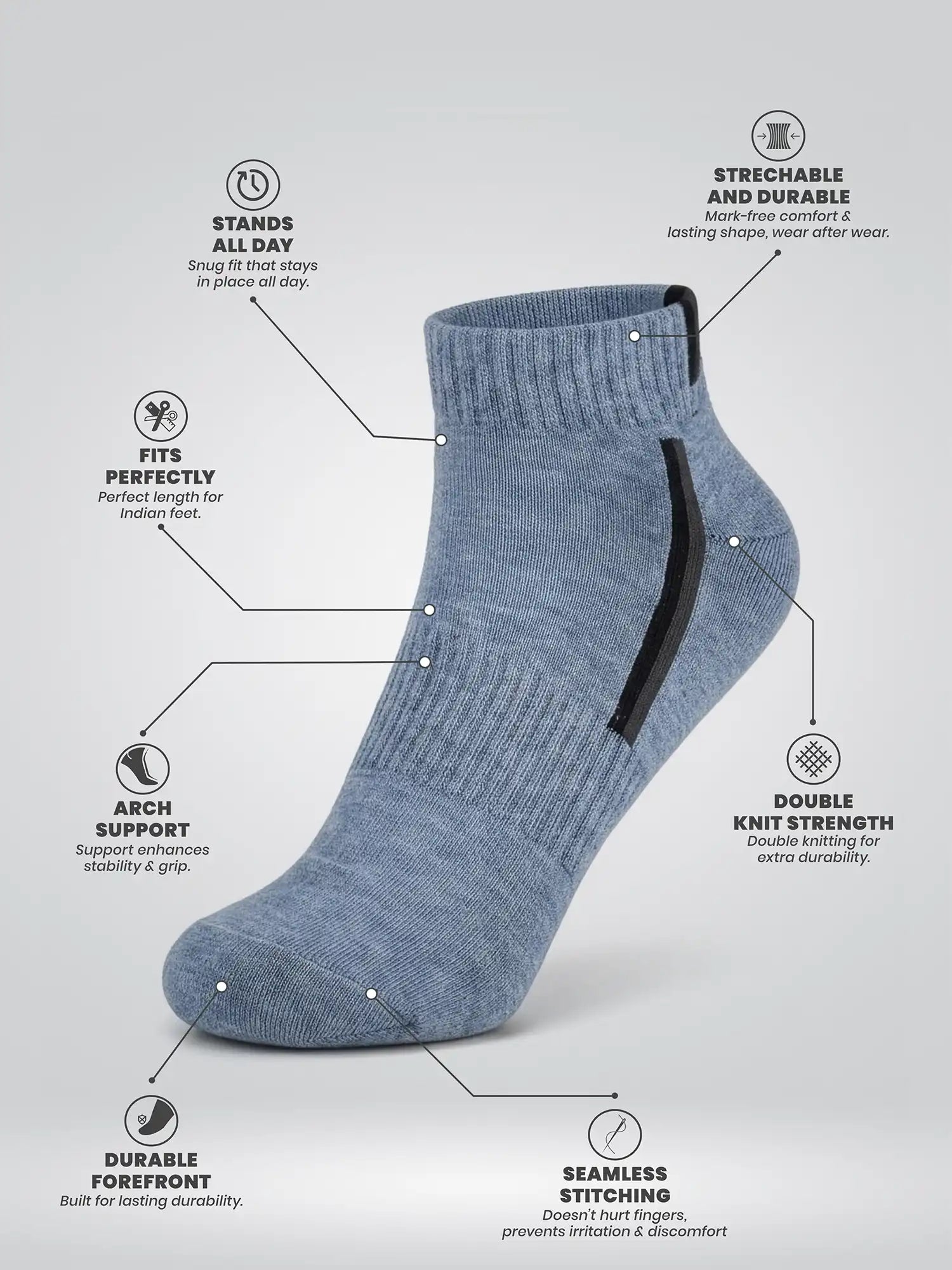 Men's Breathable & Durable Cotton Blend Comfort Ankle Socks Pack of 2