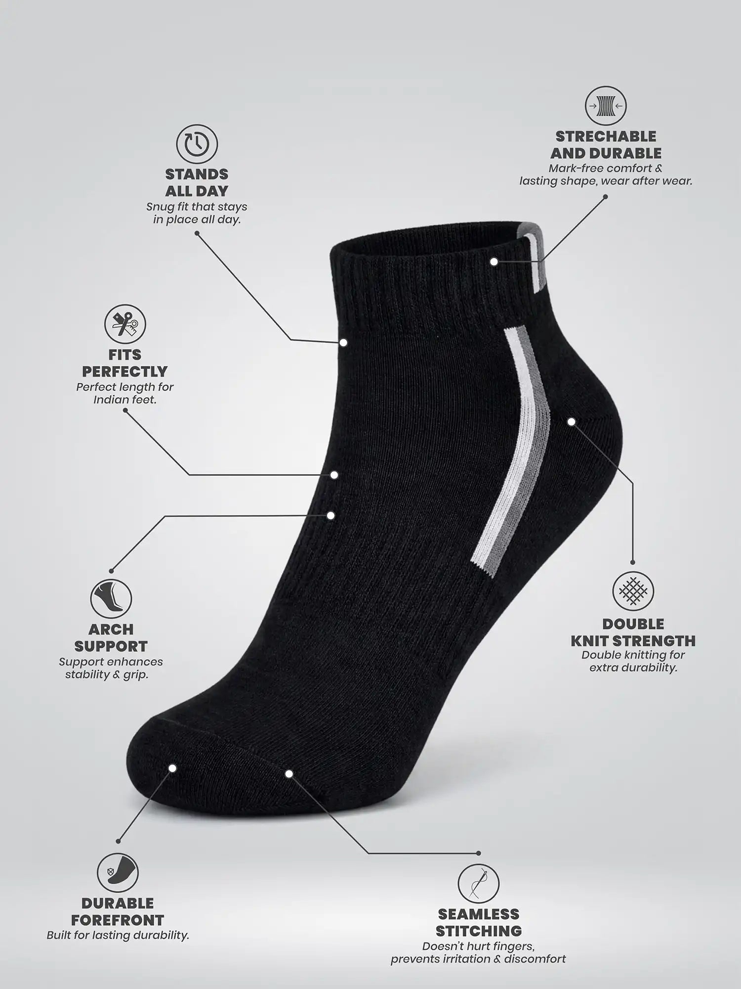 Men's Breathable & Durable Cotton Blend Comfort Ankle Socks Pack of 2