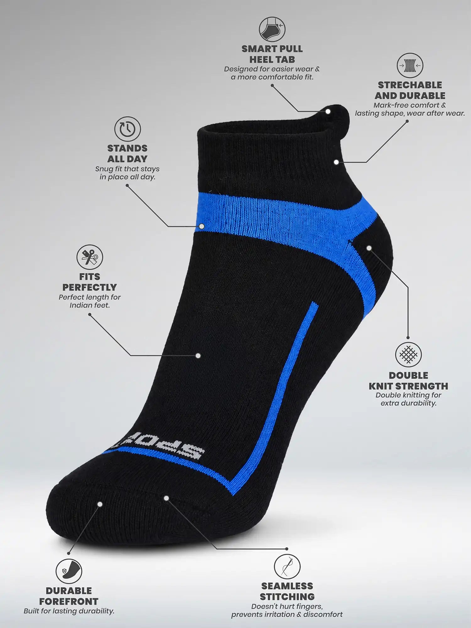 Men's Breathable & Durable Cotton Blend Comfort Ankle Socks Pack of 3